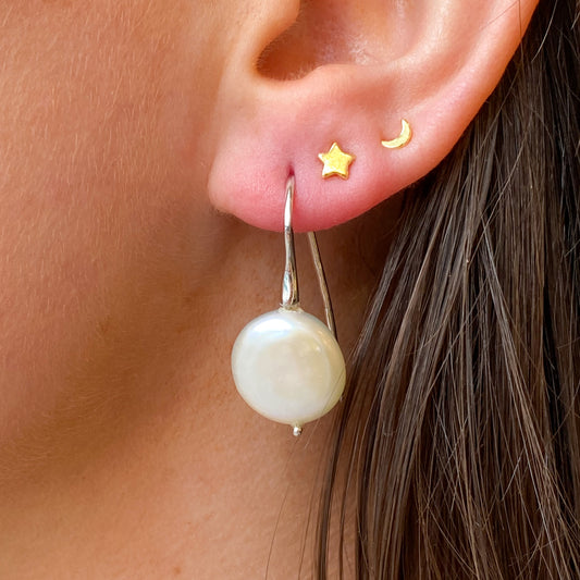 Silver Baroque Pearl Hook Drop Earrings - John Ross Jewellers