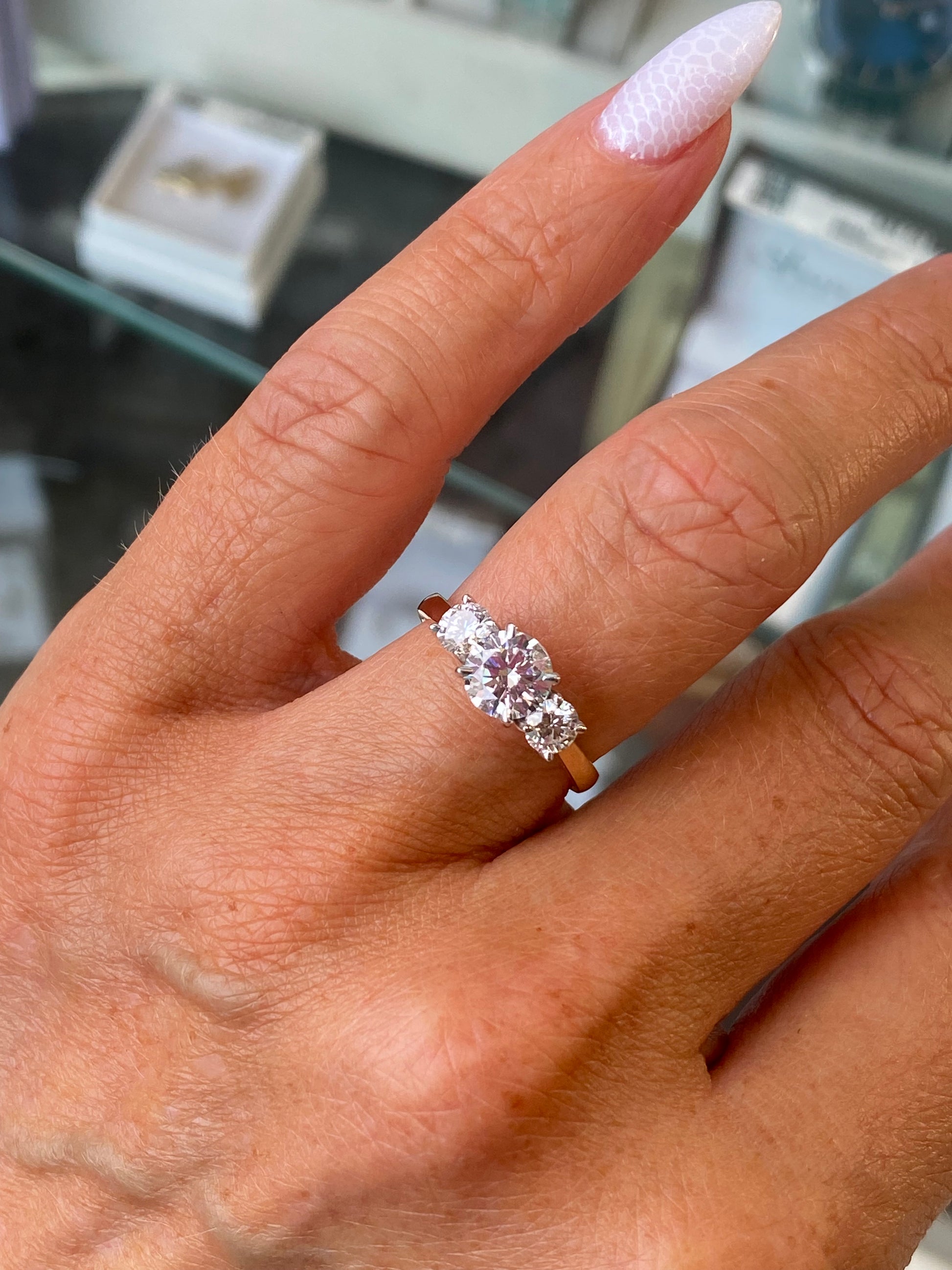 18ct Gold Trilogy Engagement Ring | Lab Certificated 1.56ct - John Ross Jewellers