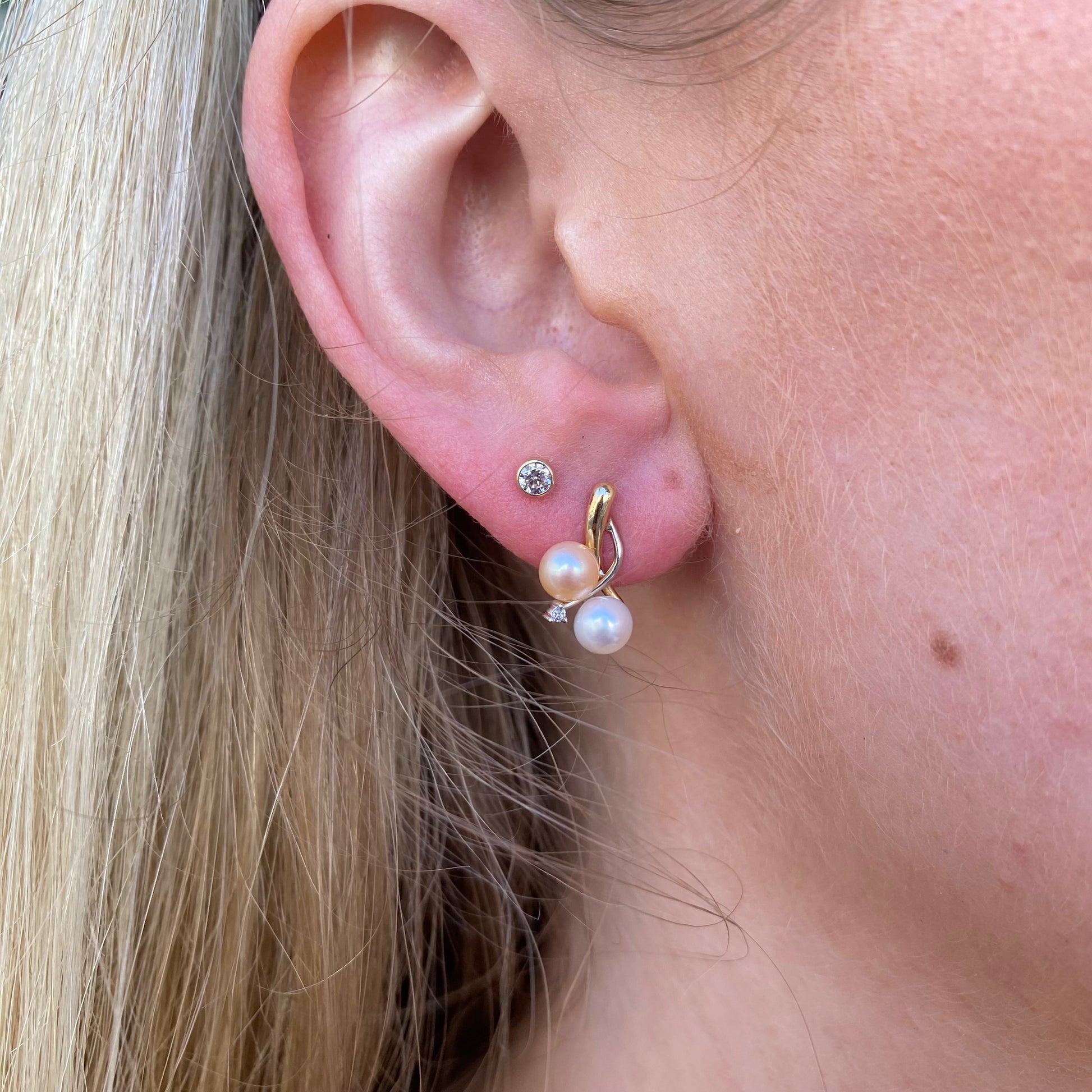 9ct Gold Cultured Pearl & Diamond Stud Earrings - John Ross Jewellers