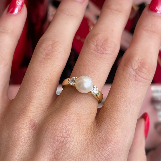 Sunshine 7mm Freshwater Pearl &  CZ Ring - John Ross Jewellers