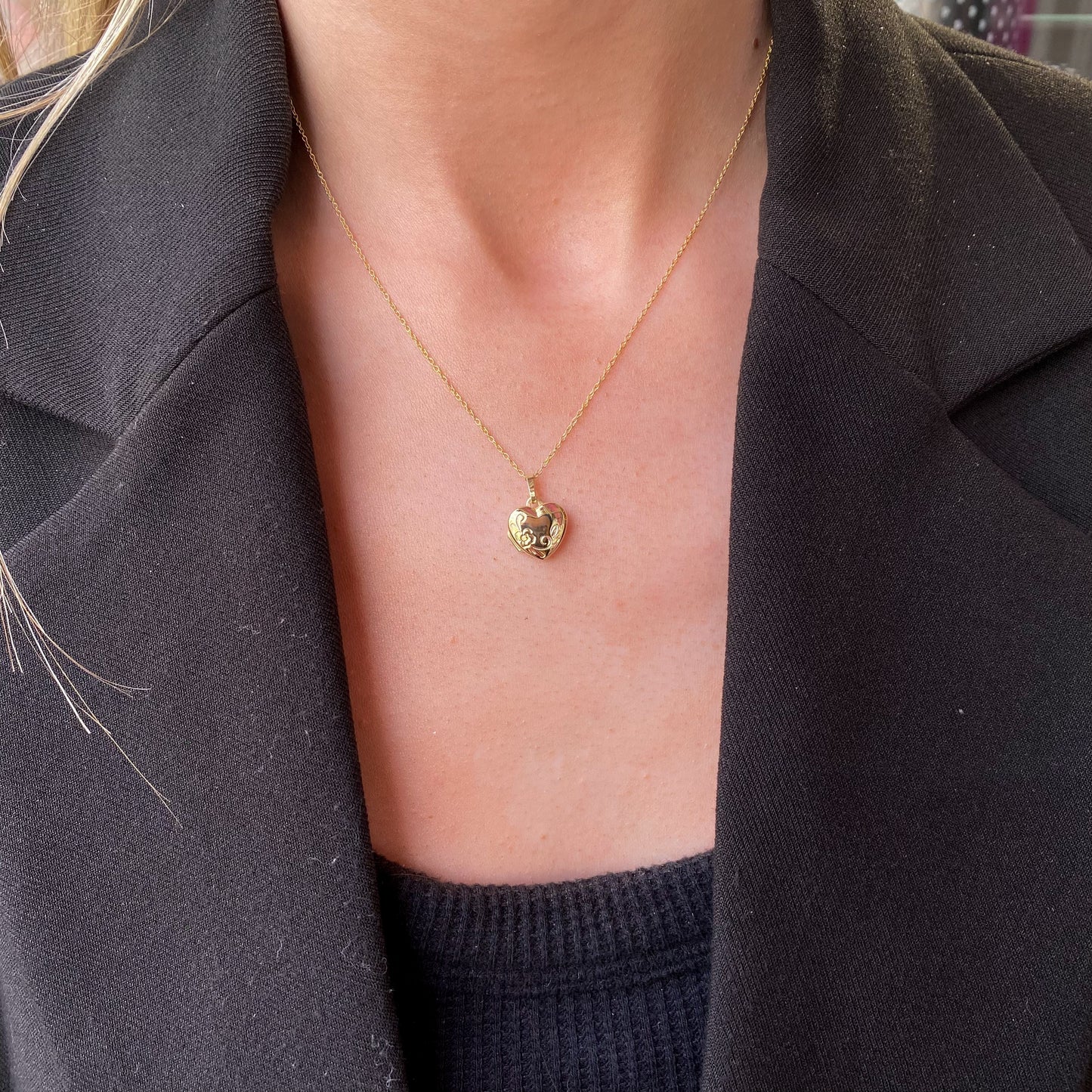 9ct Gold Engraved Heart Locket and Chain | Very Small - John Ross Jewellers