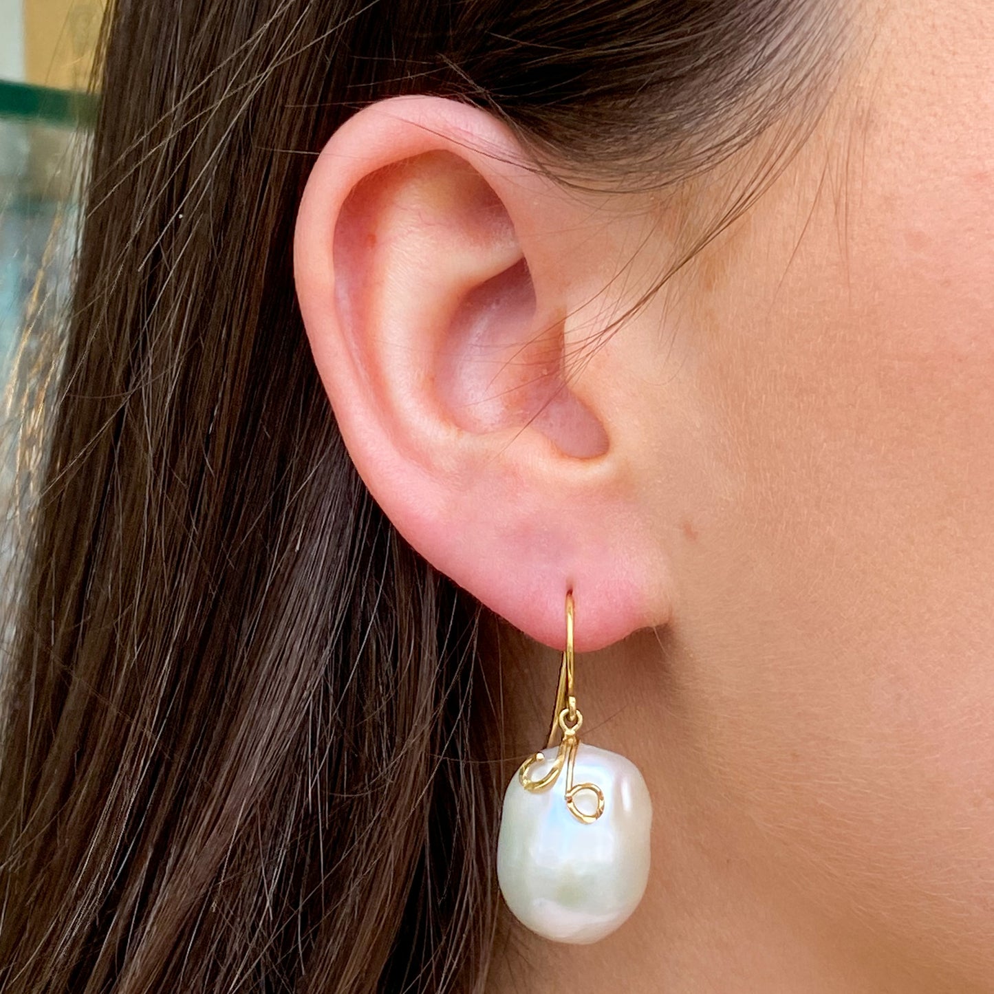 18ct Gold Baroque Pearl Hook Drop Earrings - John Ross Jewellers