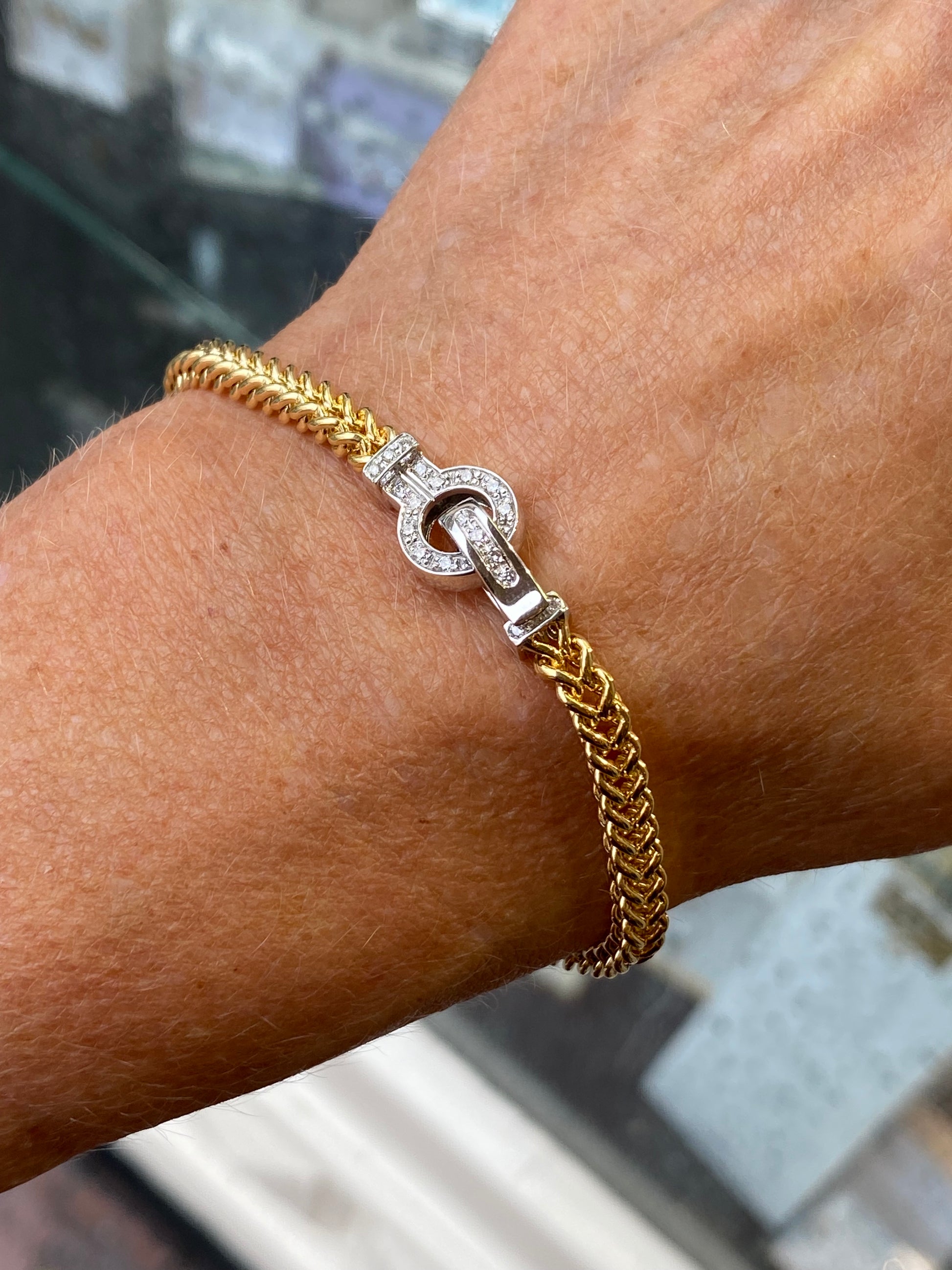 18ct Gold Spiga Bracelet with Diamond Clasp - John Ross Jewellers
