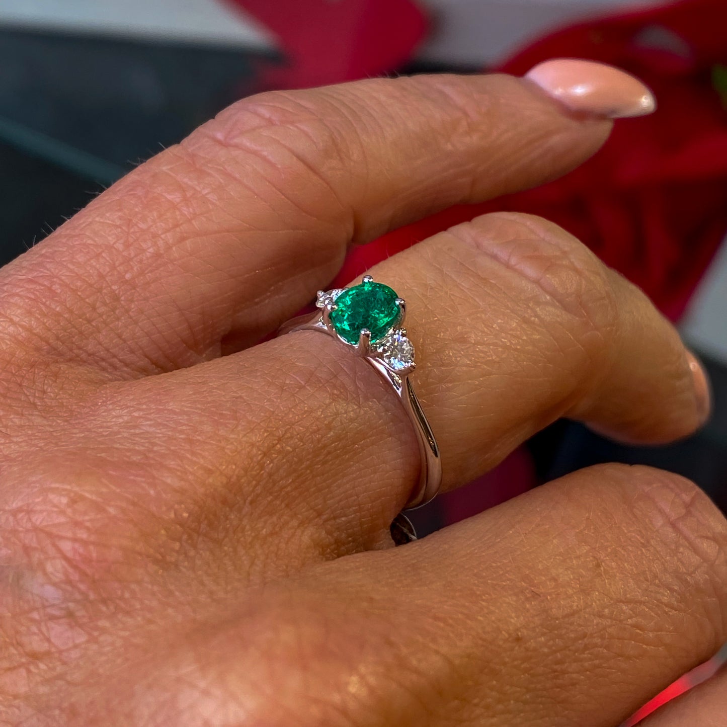 Platinum Emerald & Diamond Engagement Ring | 0.74ct + 0.16ct - John Ross Jewellers