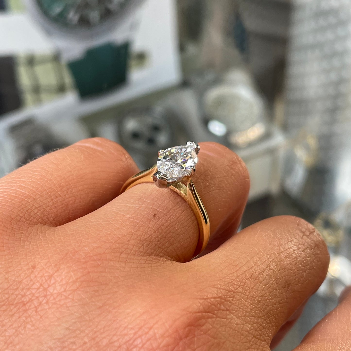 18ct Gold Solitaire Engagement Ring | Certificated Lab Marquise Cut - John Ross Jewellers