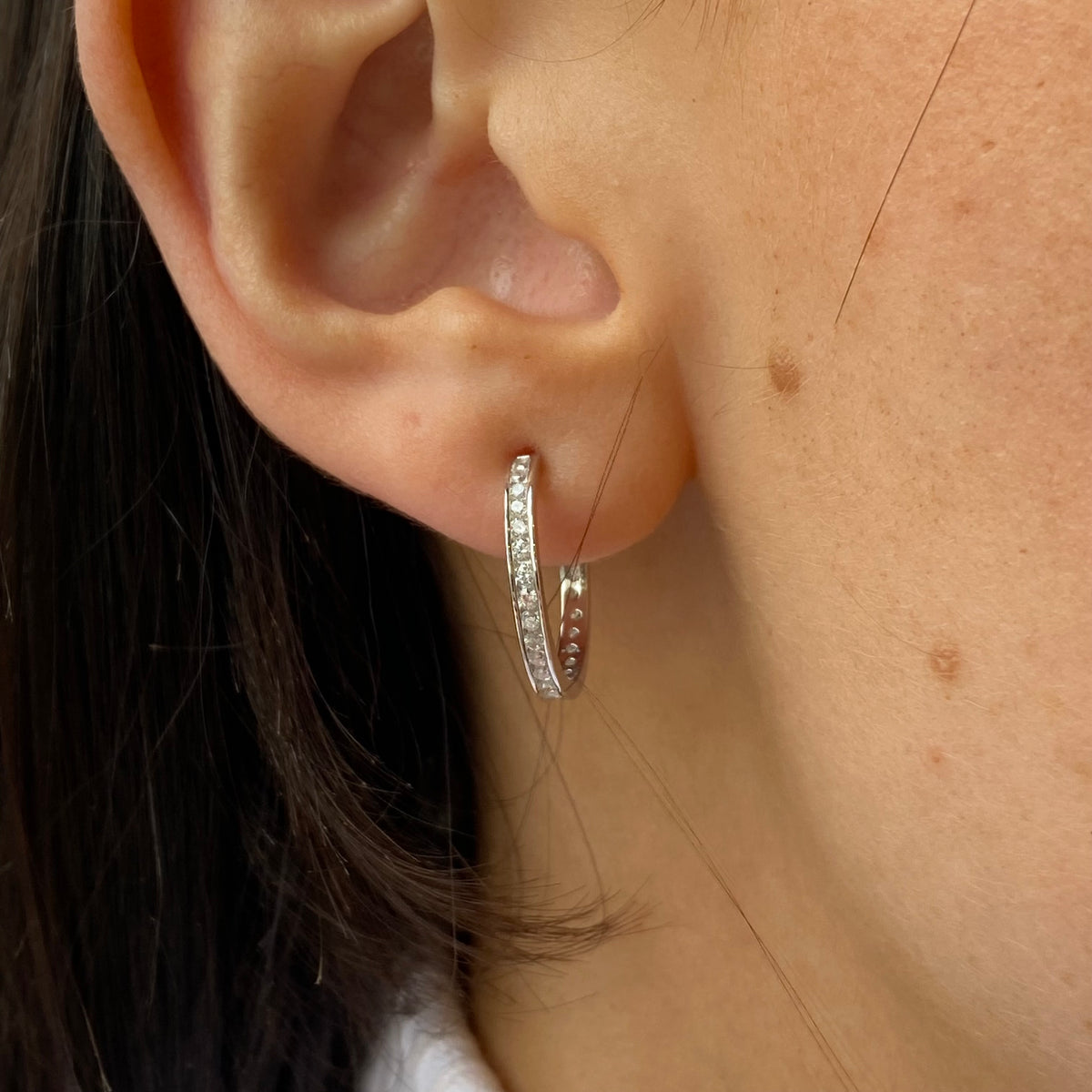 Silver CZ Hoop Earrings | 15mm
