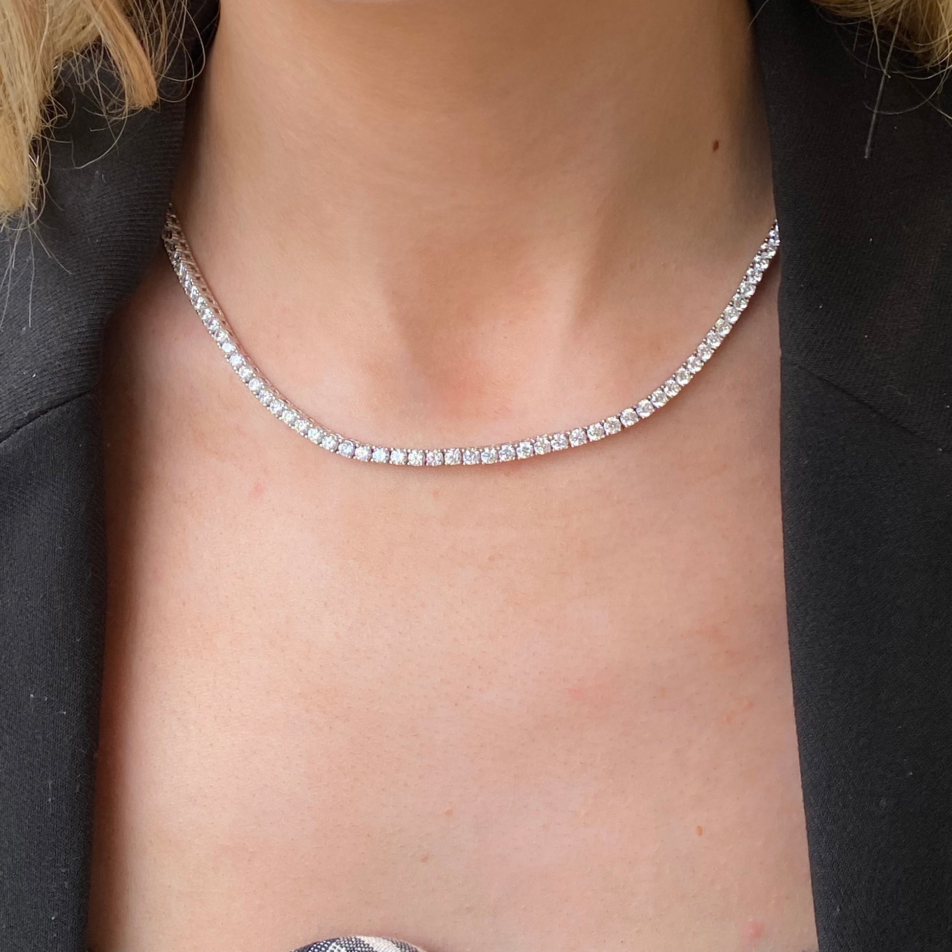Silver 3mm CZ tennis necklace with 43+2cm length, featuring sparkling cubic zirconia stones, by Comero.