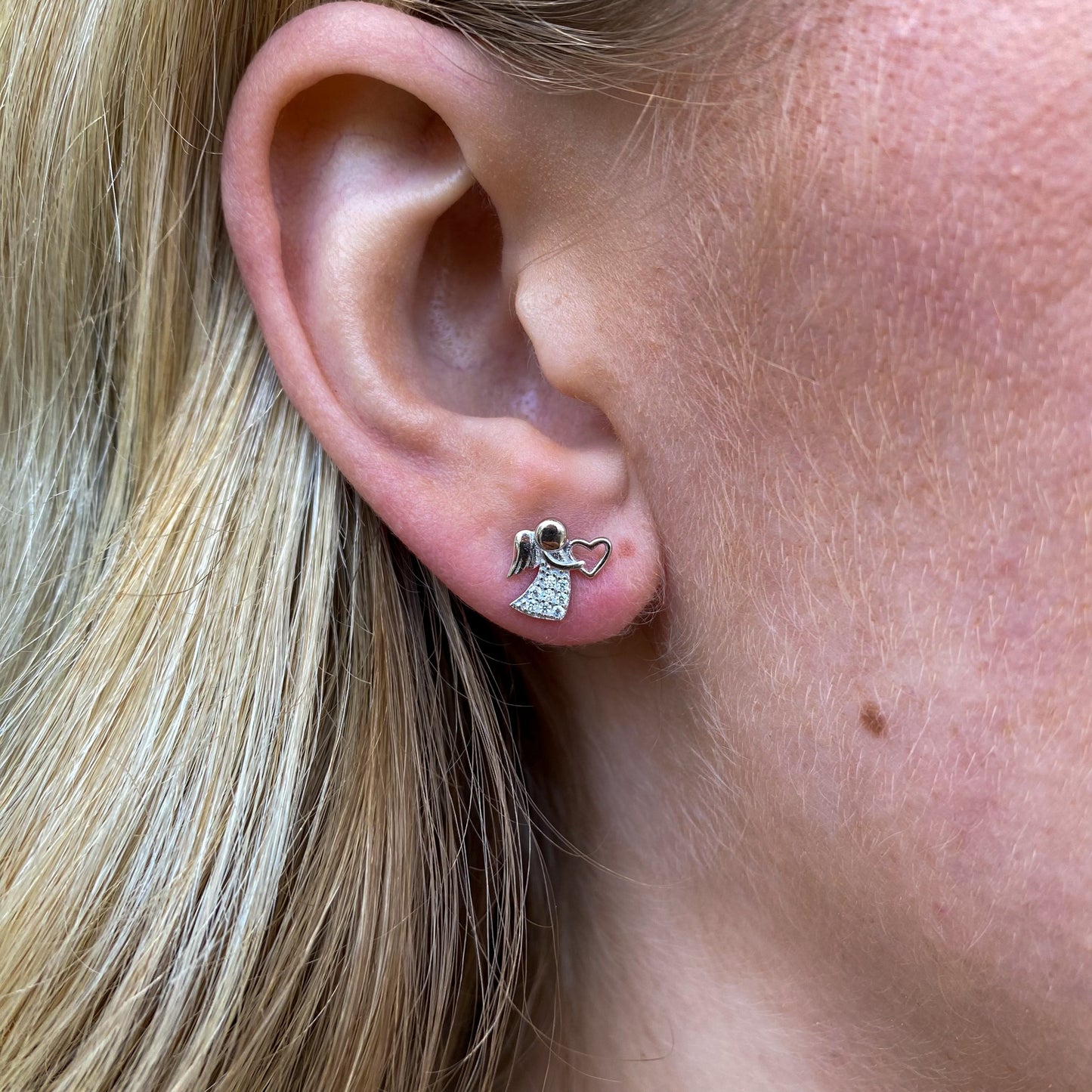 Silver CZ Guardian Angel Stud Earrings - John Ross Jewellers