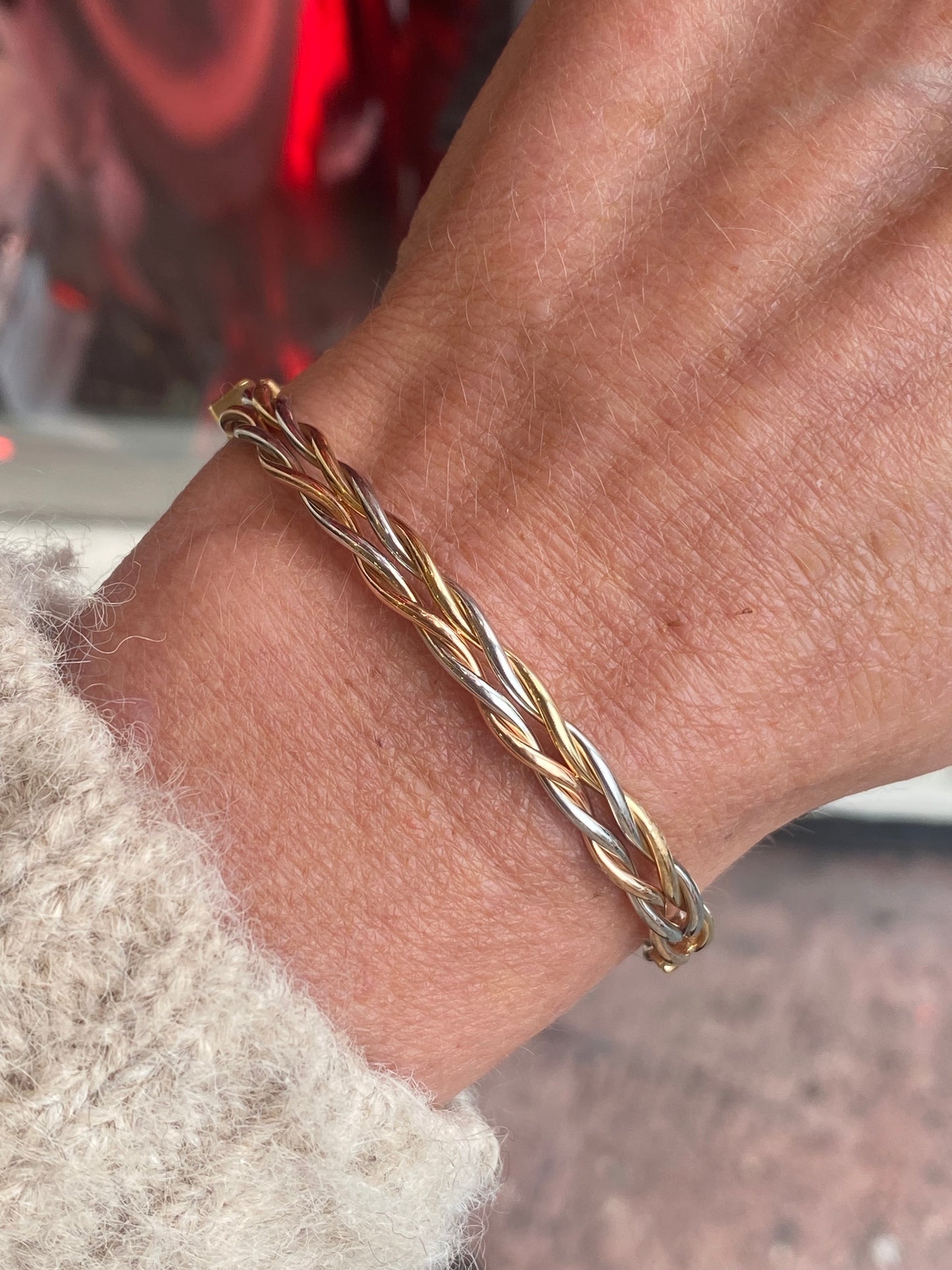 14ct Gold Three Colour Braided Bangle | Limited Edition