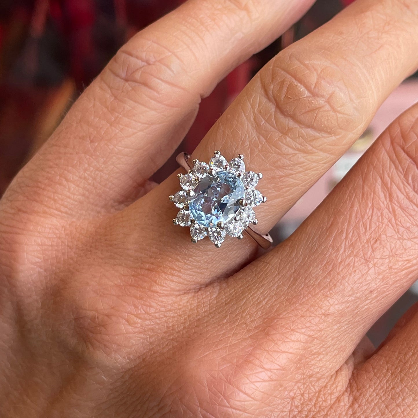 Silver Oval Diana Cluster Ring | Aqua Blue 7x9mm - John Ross Jewellers