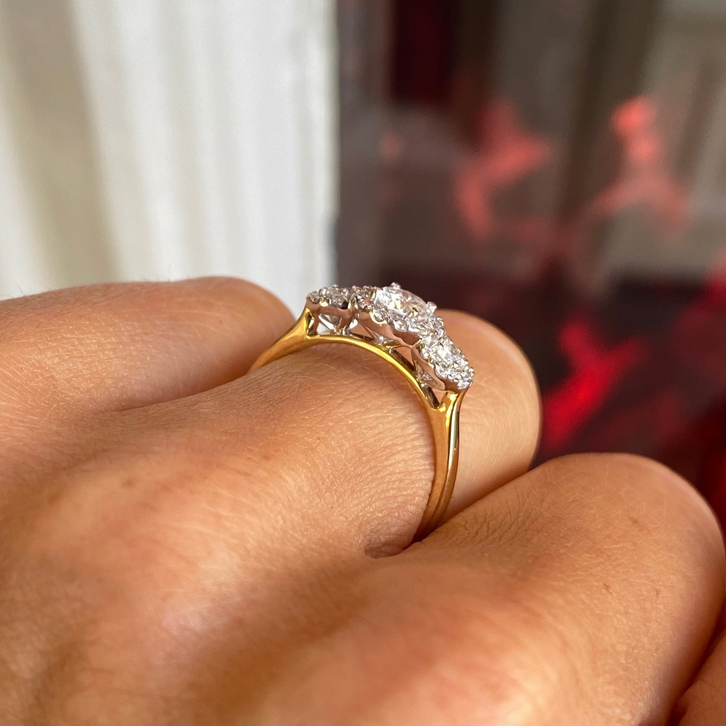 18ct Gold Diamond Trilogy Garland Engagement Ring - John Ross Jewellers