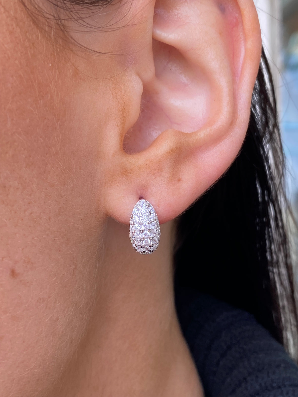 Silver Pavé CZ Teardrop Earrings