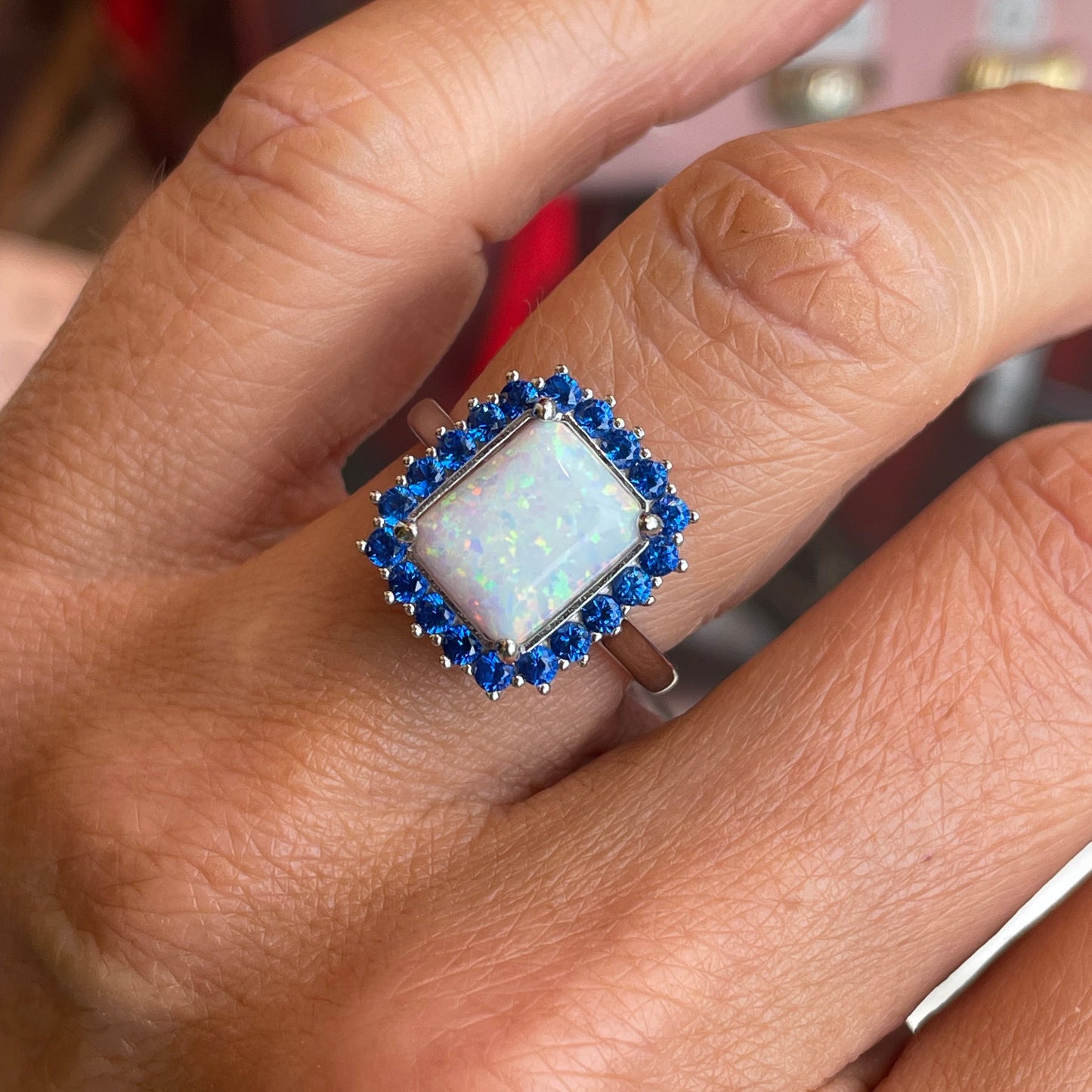 Silver Radiant Cluster Ring | Opalique & Sapphire Blue - John Ross Jewellers