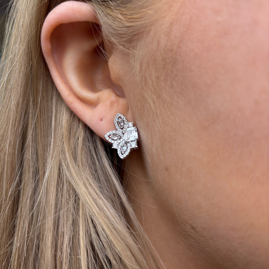 Silver CZ Fan Stud Earrings