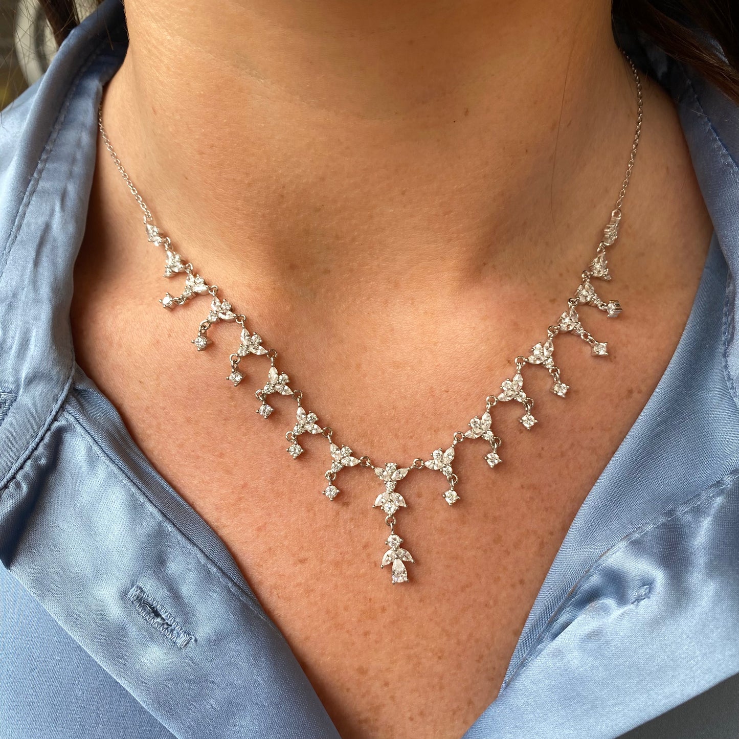 Silver Fancy CZ Fringe Necklace - John Ross Jewellers