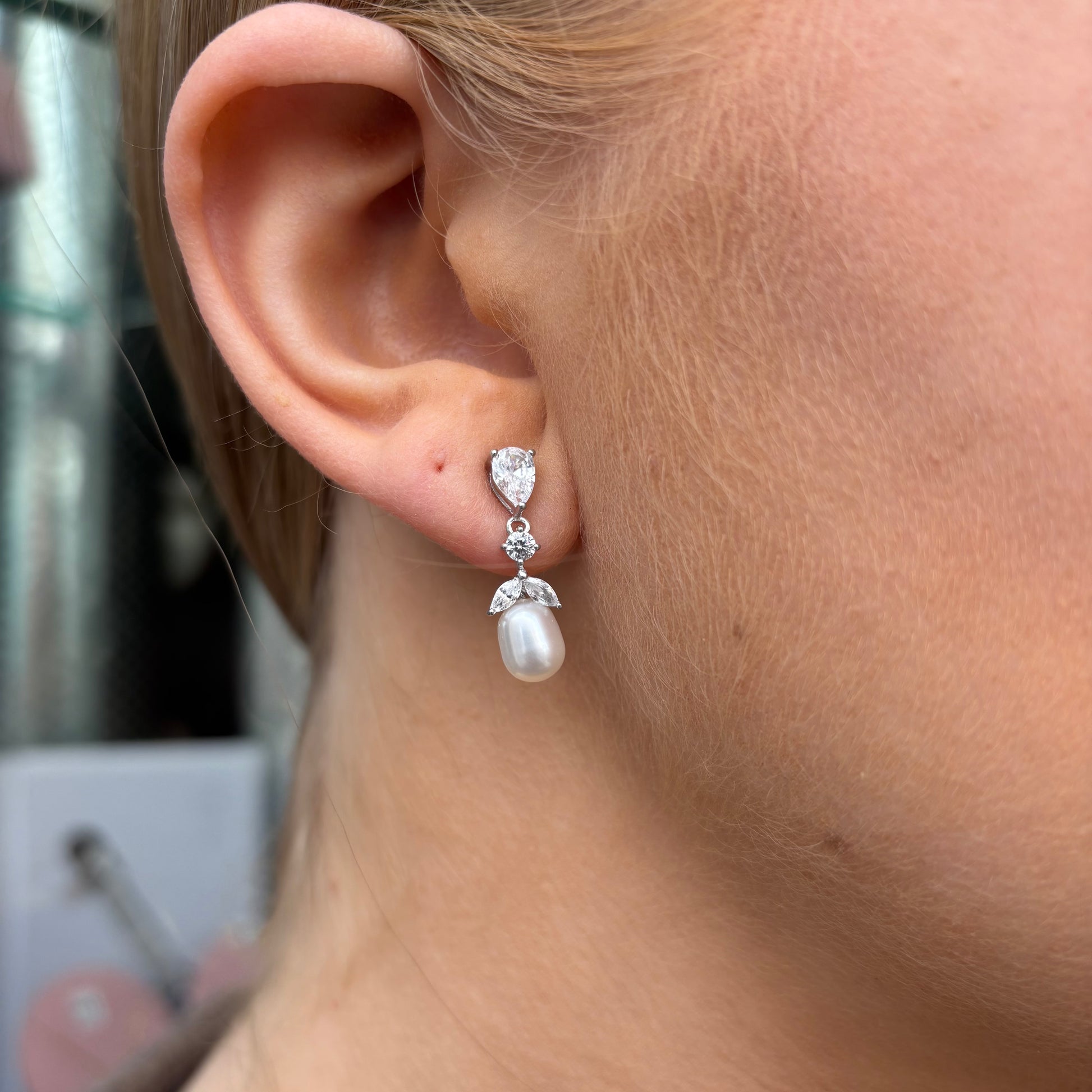 Silver CZ & 8x10mm Freshwater Pearl Drop Earrings - John Ross Jewellers