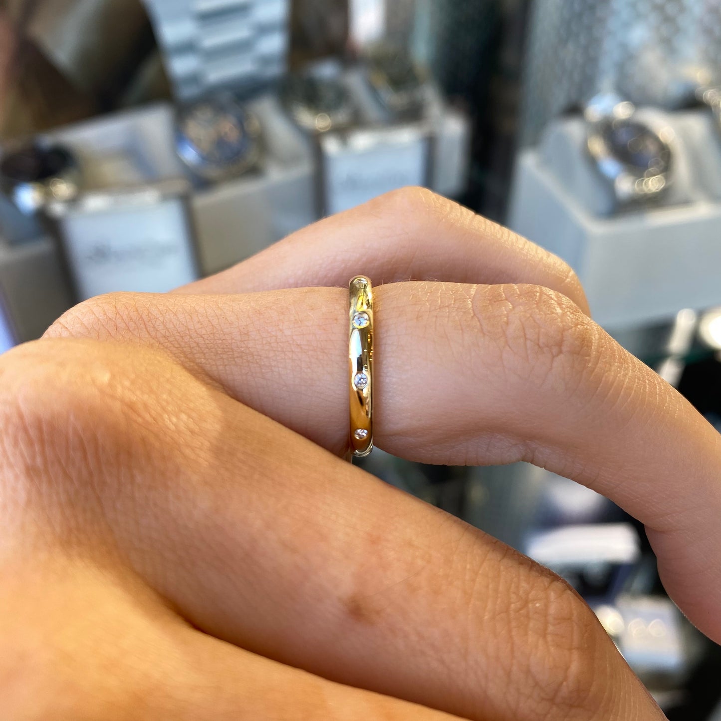 18ct Yellow Gold Diamond Dotted Wedding Ring | 2mm - John Ross Jewellers