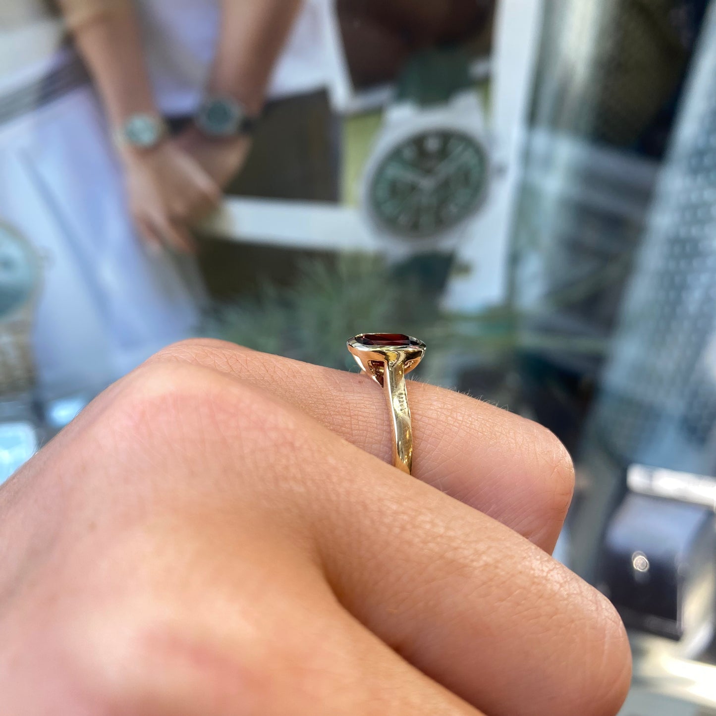 9ct Gold Bezel Radiant Ring - Garnet - John Ross Jewellers