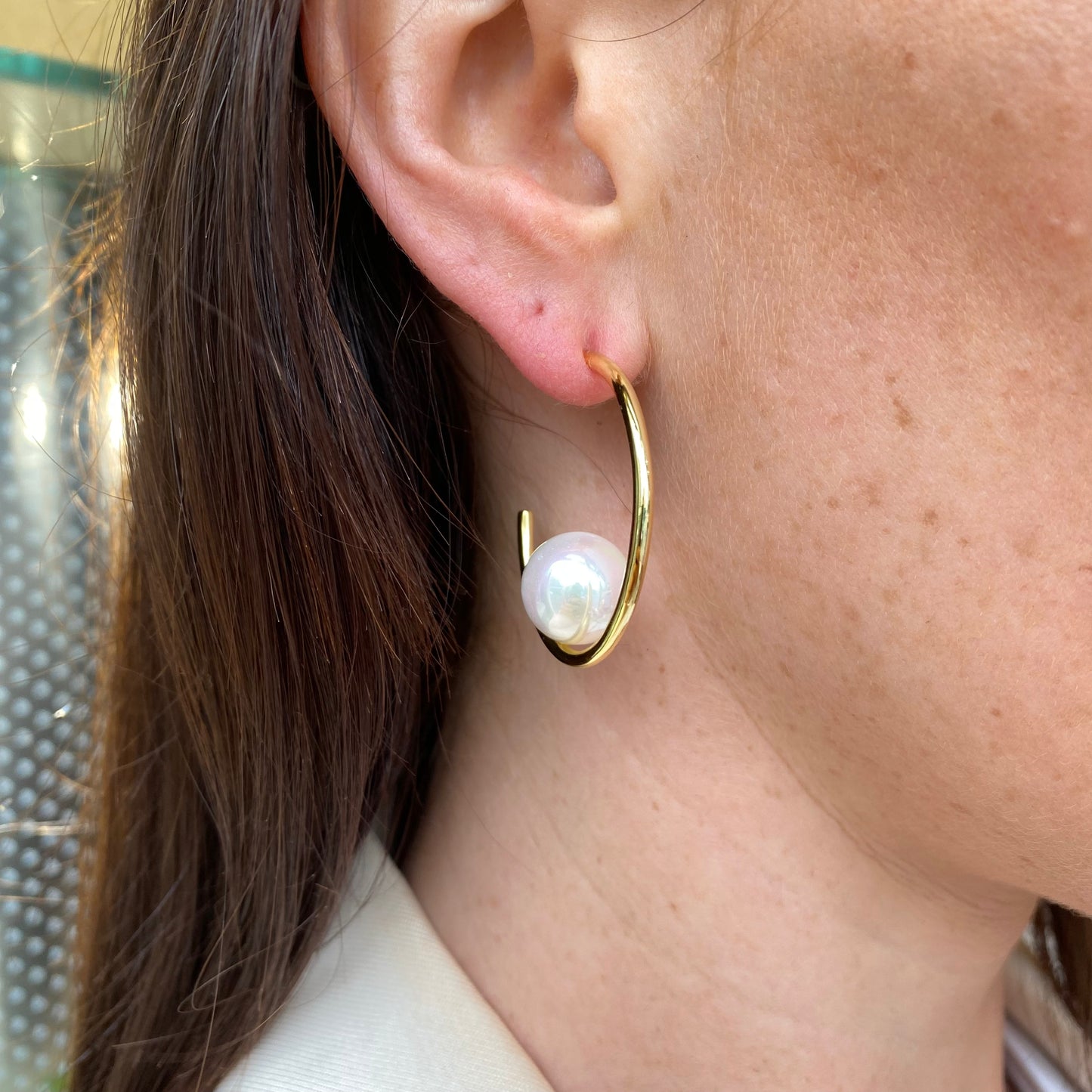 Sunshine Big Pearl Hoop Earrings - John Ross Jewellers