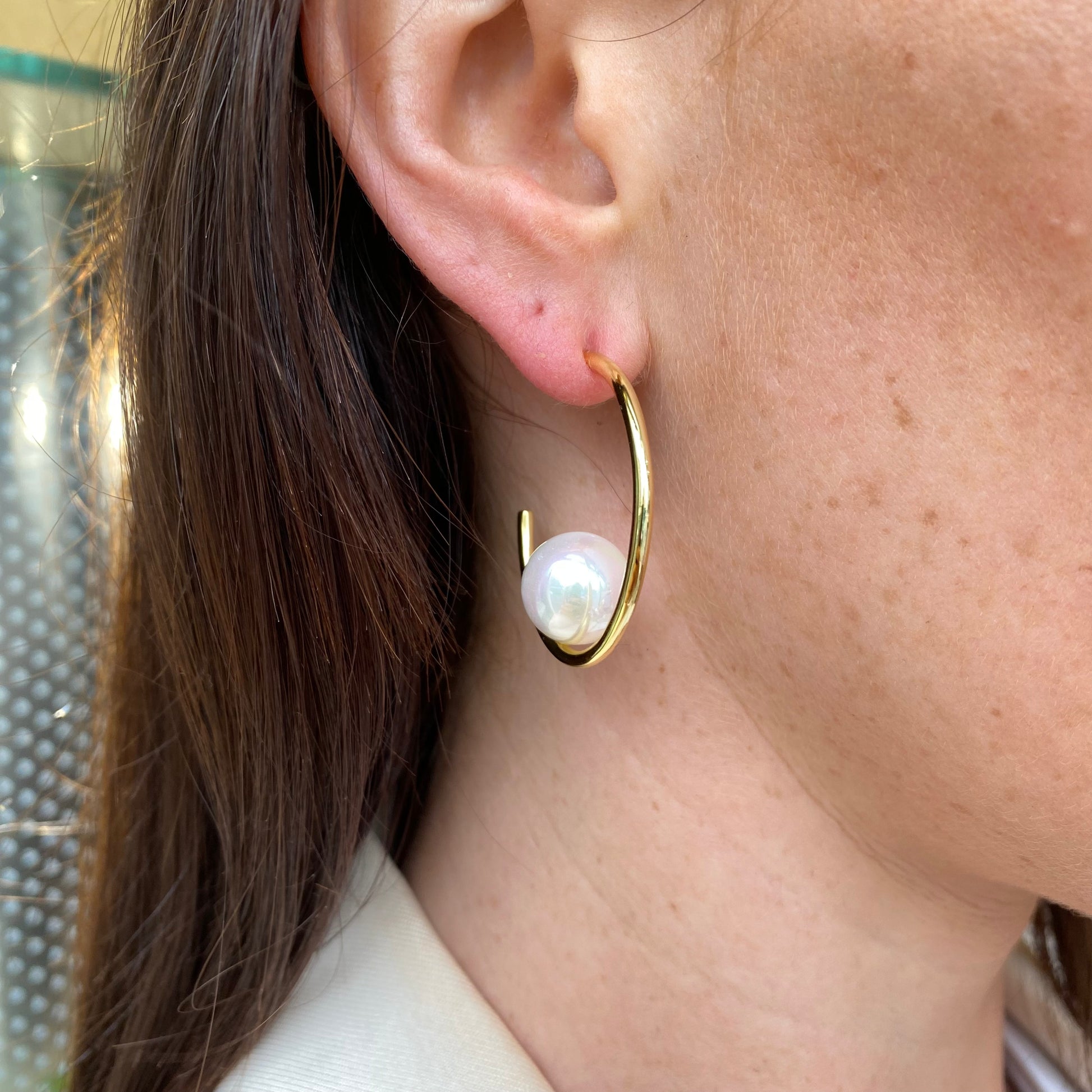 Sunshine Big Pearl Hoop Earrings - John Ross Jewellers