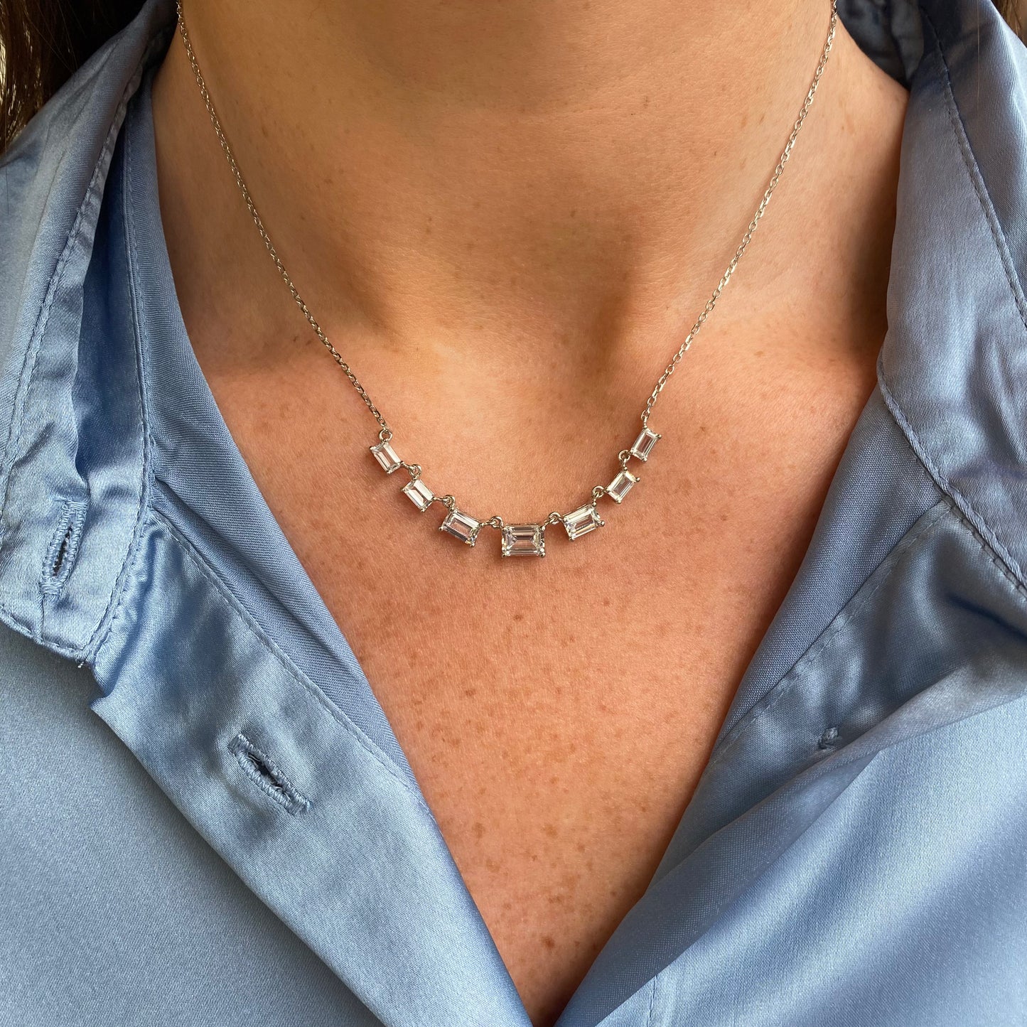 Silver Emerald Cut CZ Tiara Necklace - John Ross Jewellers