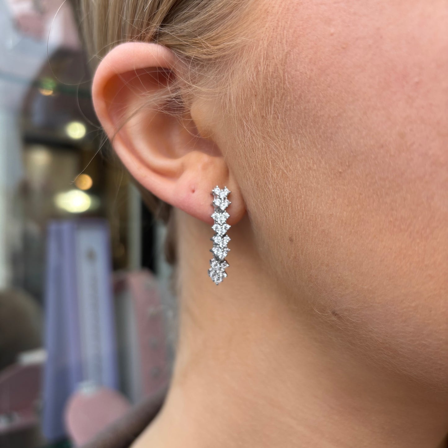 Silver Herringbone CZ Drop Earrings - John Ross Jewellers