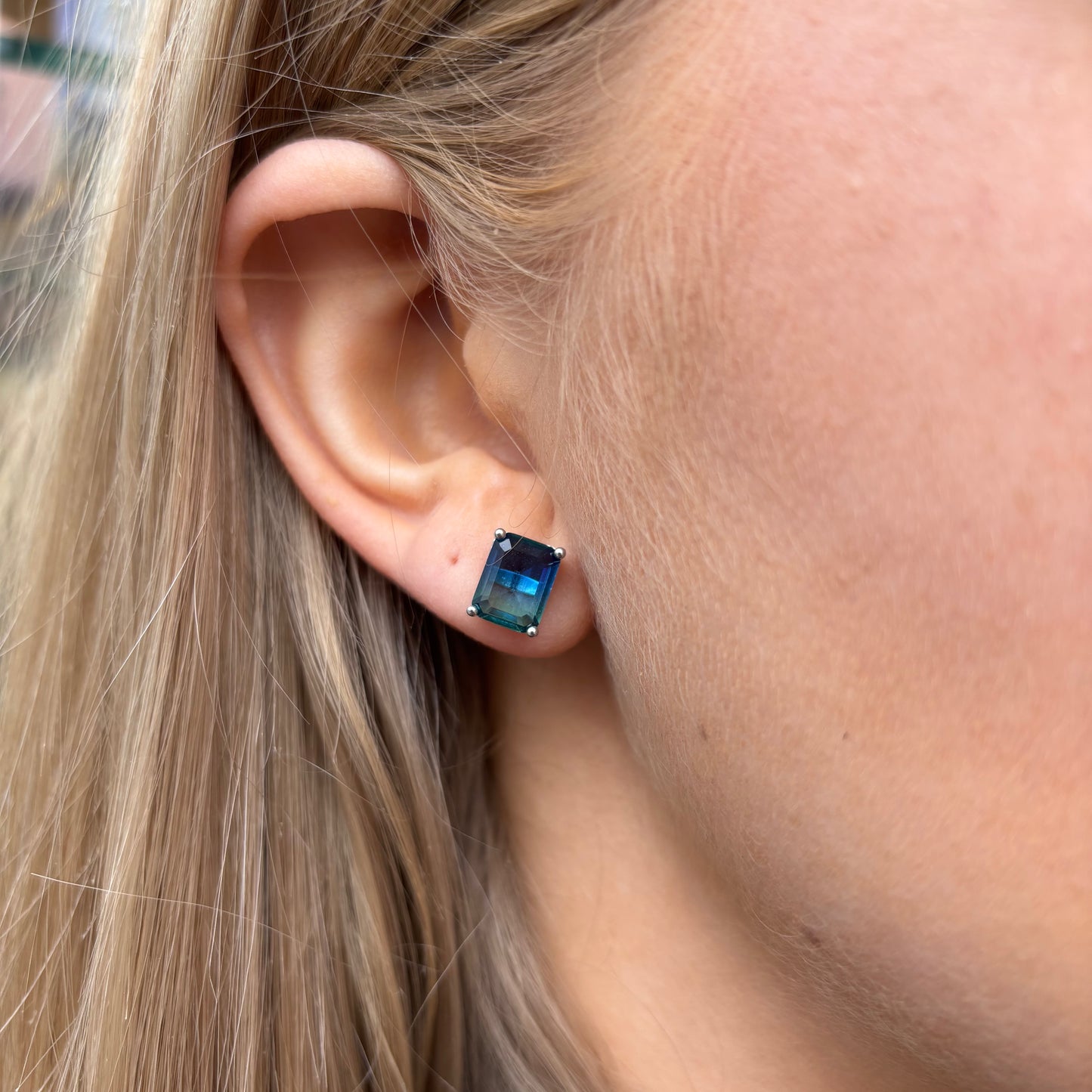 Silver Peacock Radiant CZ Stud Earrings | 7x9.5mm - John Ross Jewellers