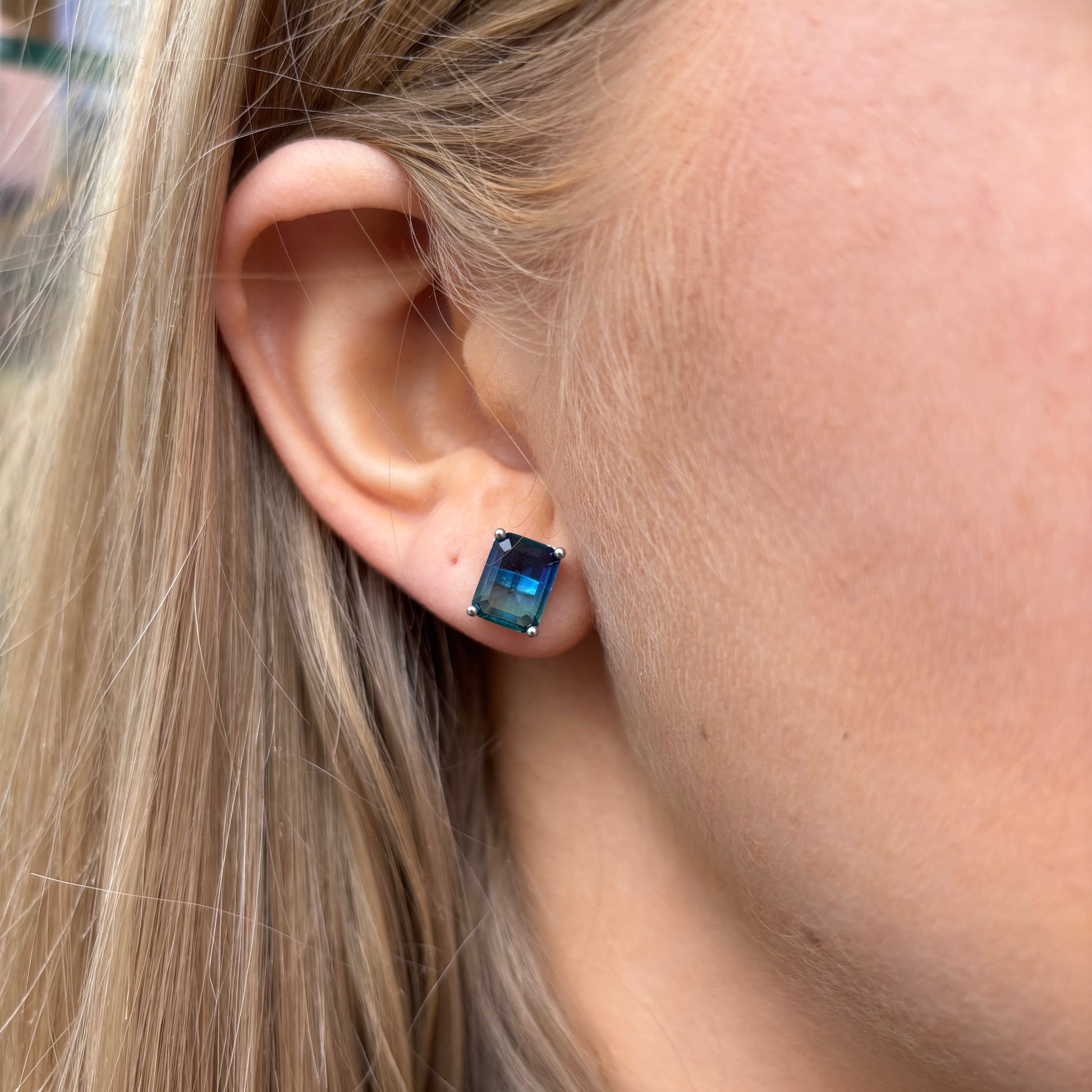 Silver Peacock Radiant CZ Stud Earrings | 7x9.5mm - John Ross Jewellers