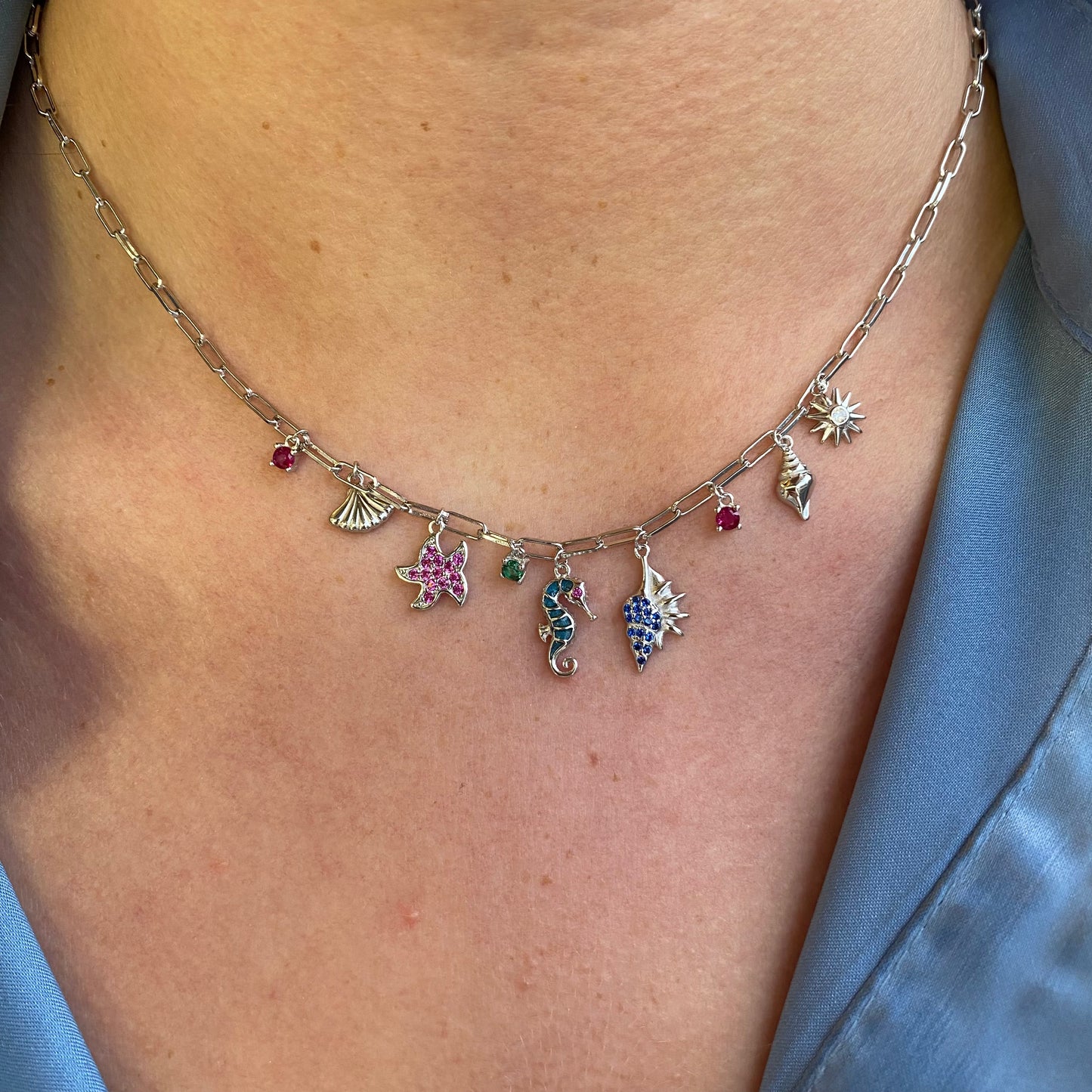 Silver Multicolour CZ Charm Necklace - John Ross Jewellers