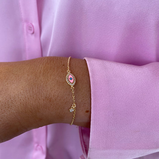 Sunshine Pink Enamel Evil Eye Bracelet - John Ross Jewellers