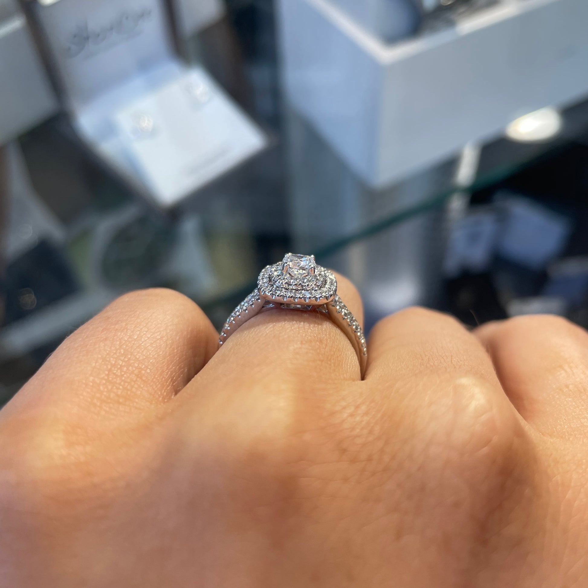 18ct White Gold Double Halo Diamond Engagement Ring - John Ross Jewellers