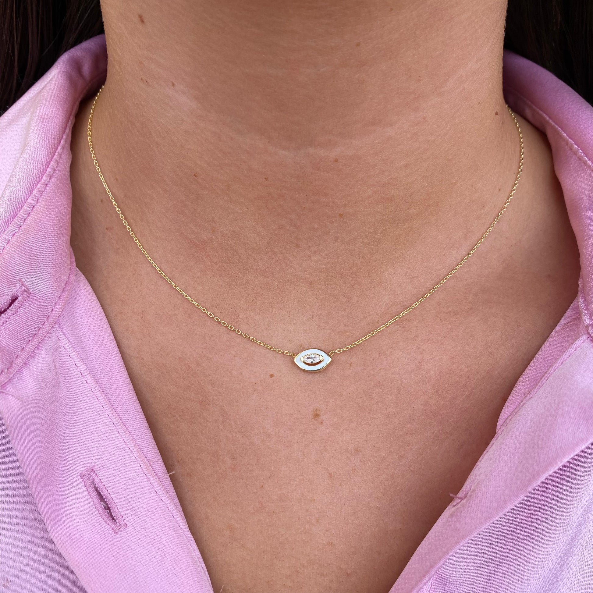 Sunshine White Enamel Evil Eye Necklace - John Ross Jewellers