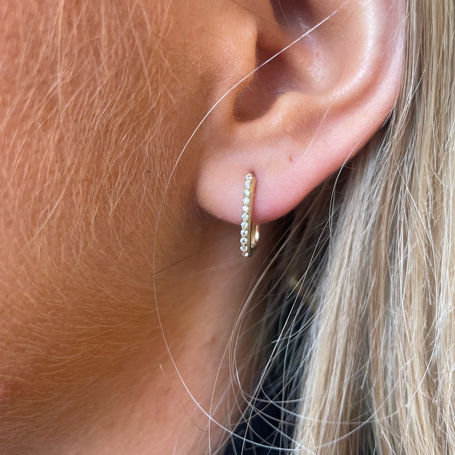 9ct Gold Rectangular CZ Huggie Hoop Earrings | 15mm - John Ross Jewellers