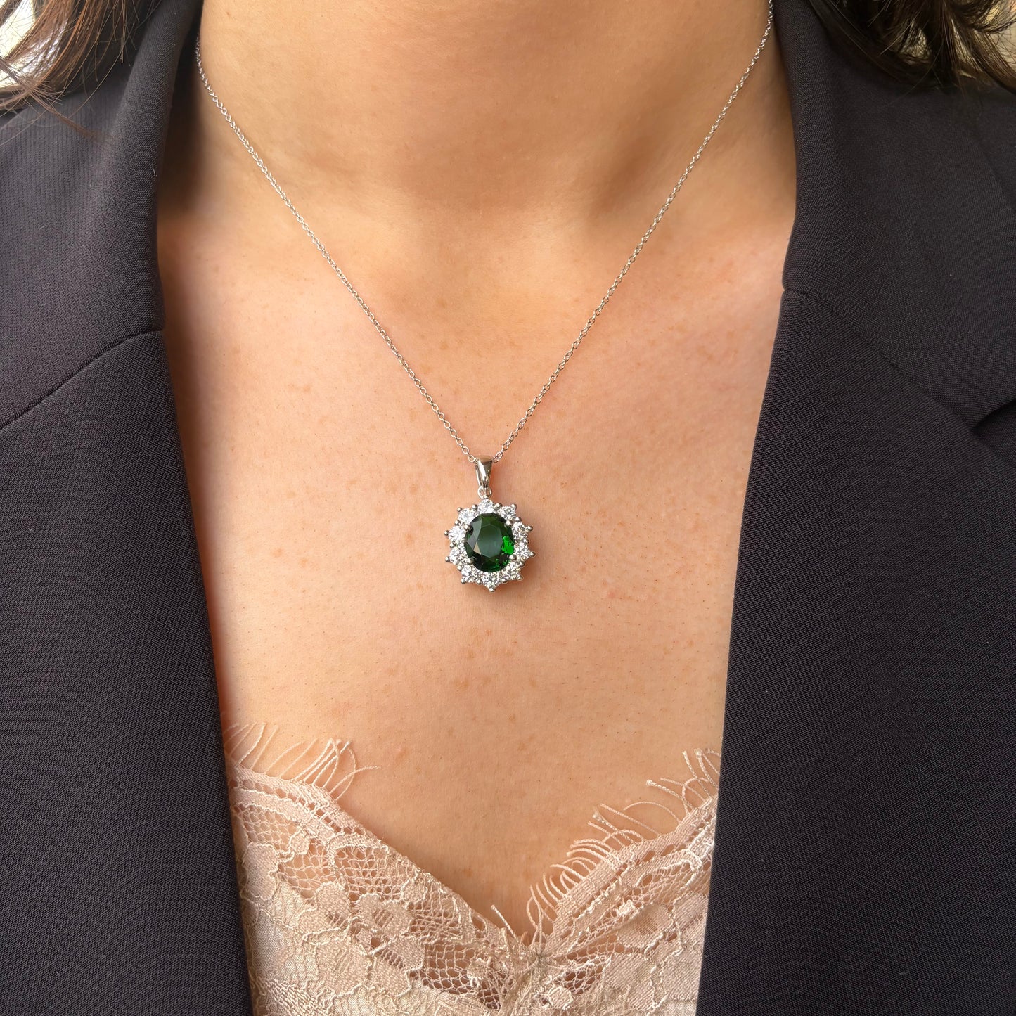 Silver Green CZ Necklace