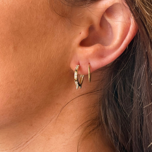 9ct Gold CZ Spiked Huggie Hoop Earrings | 15mm - John Ross Jewellers