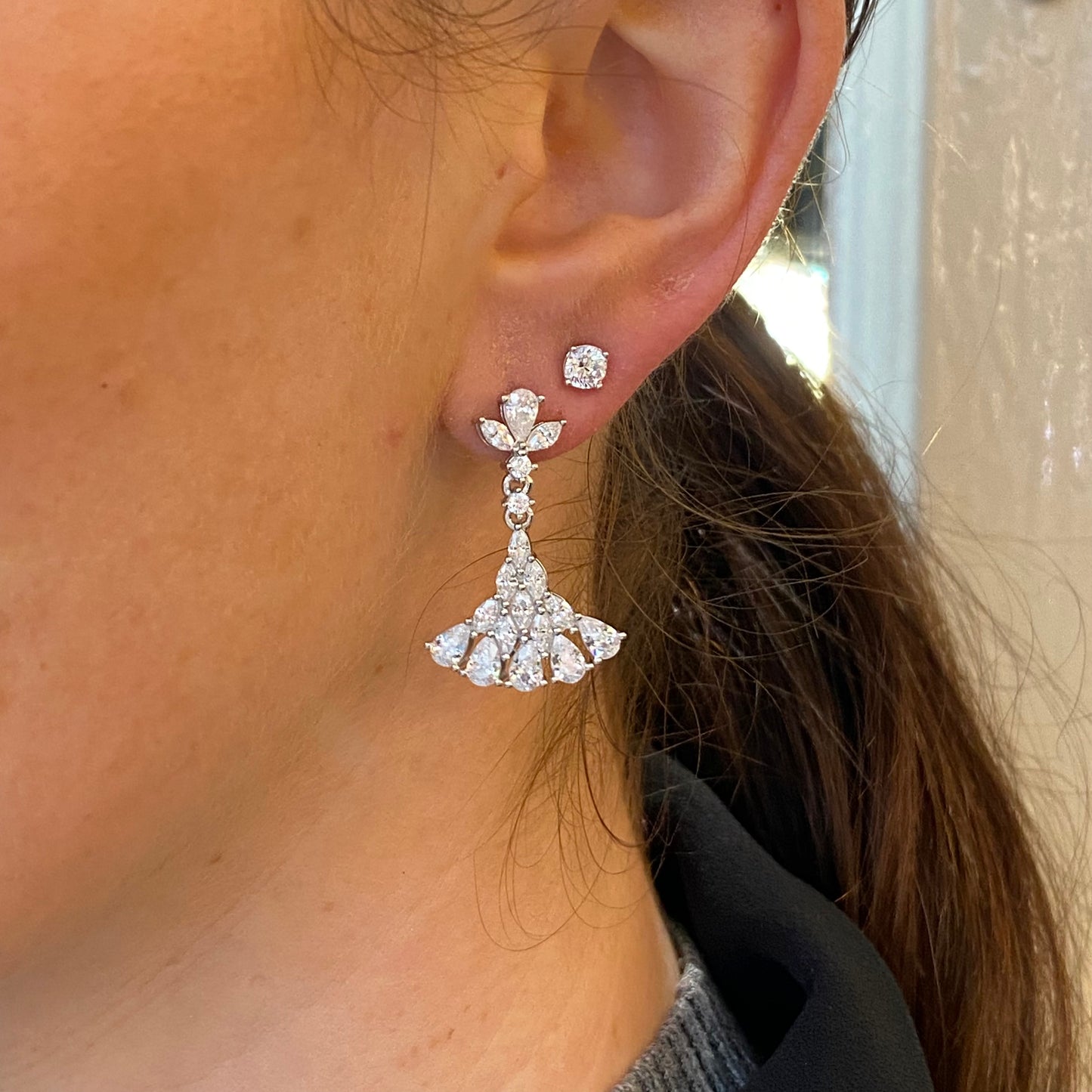 Silver CZ Peacock Tail Drop Earrings - John Ross Jewellers