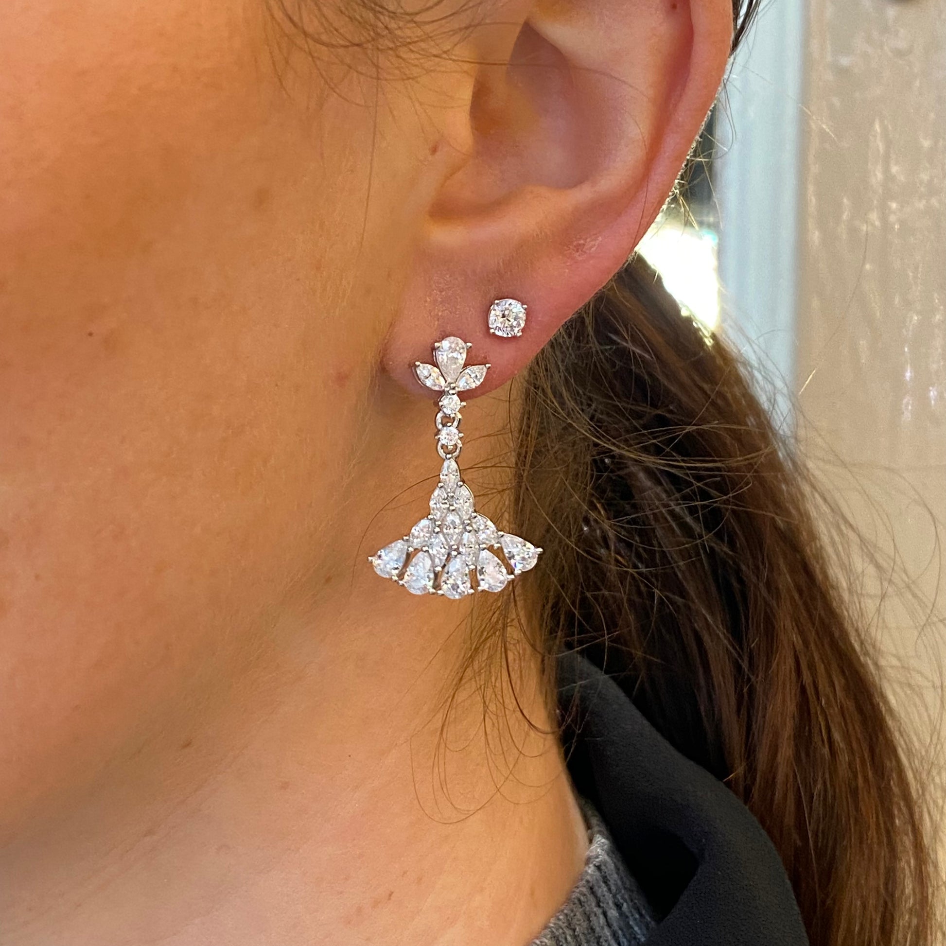 Silver CZ Peacock Tail Drop Earrings - John Ross Jewellers