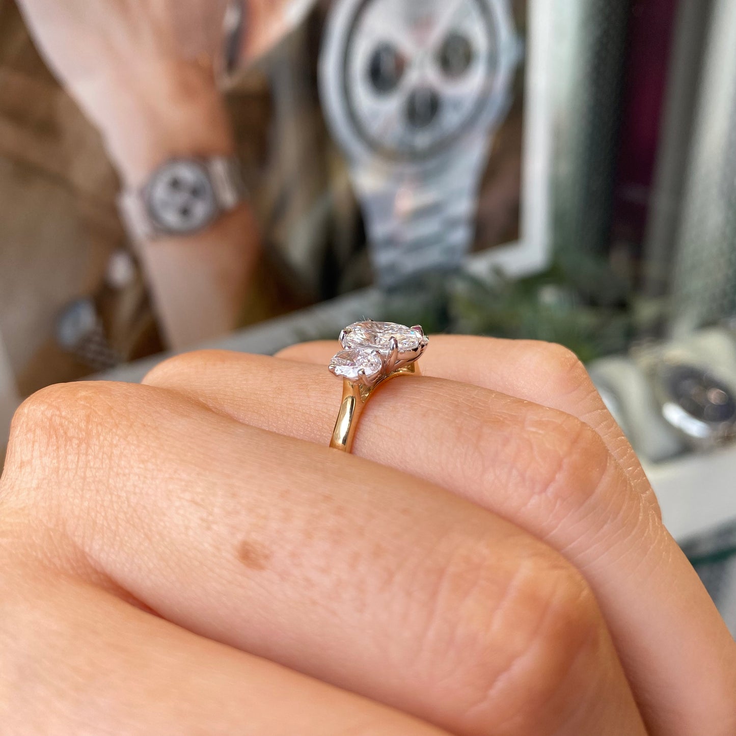 18ct Gold Oval Trilogy Engagement Ring | Lab Certificated 3.06ct - John Ross Jewellers