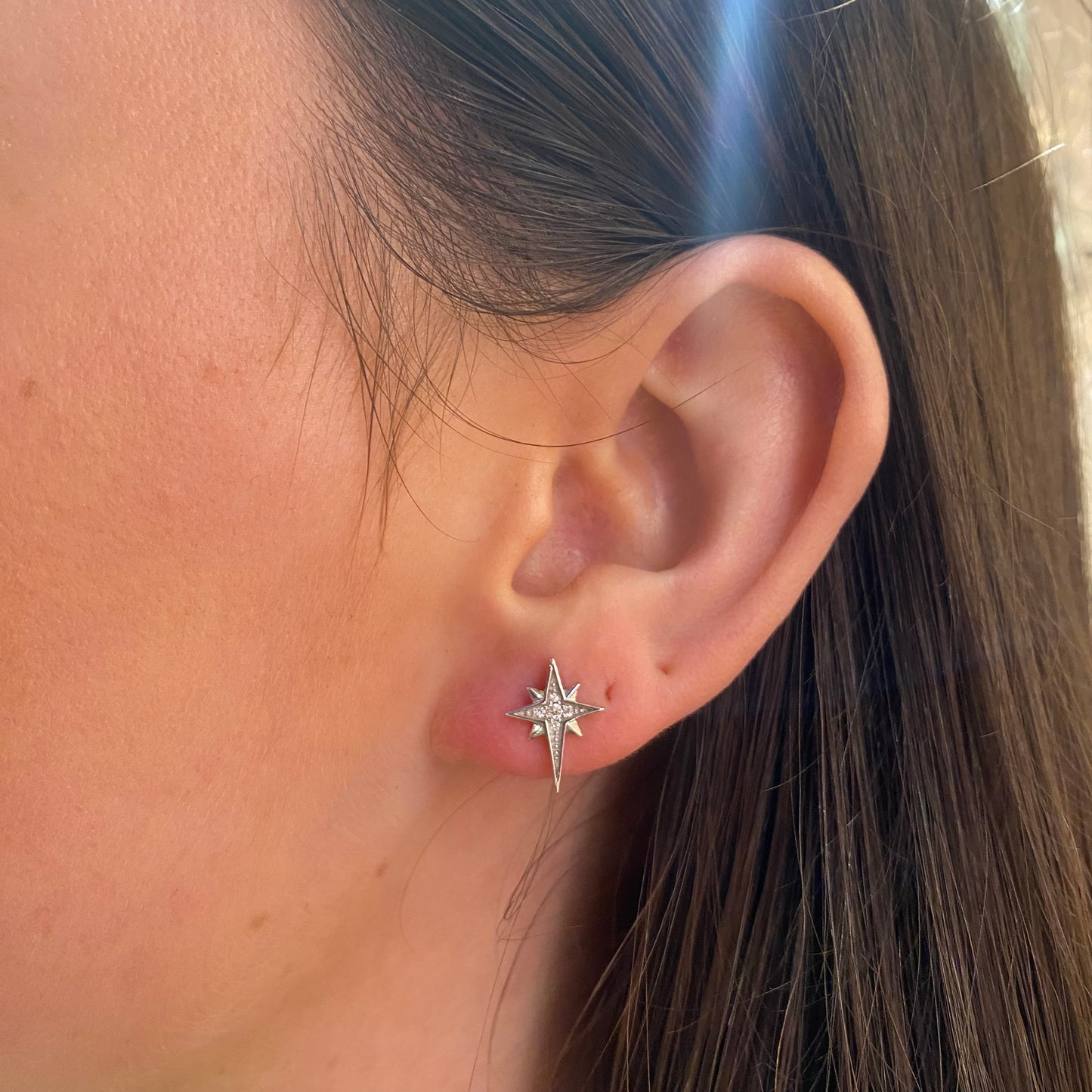 Silver CZ Northstar Stud Earrings