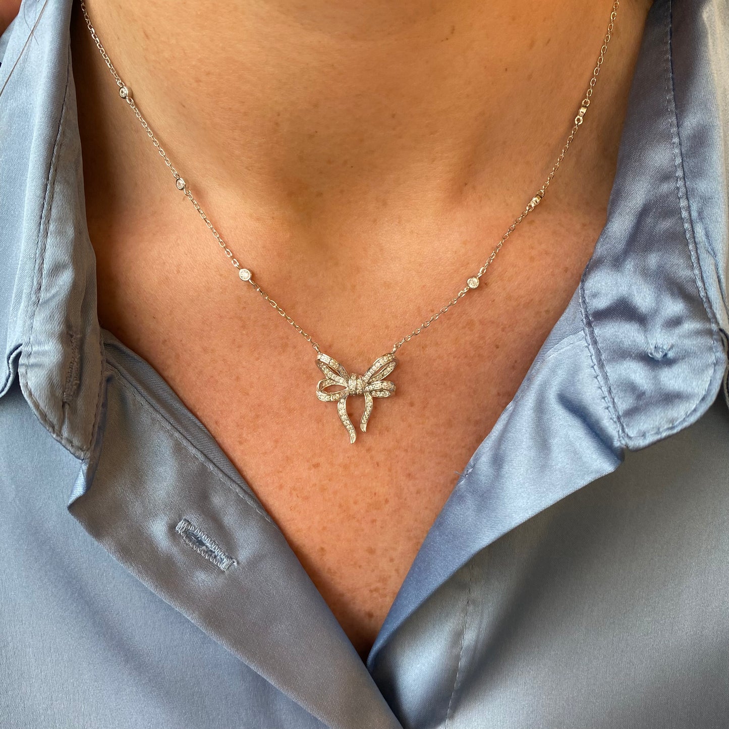 Silver CZ Bow Necklace - John Ross Jewellers