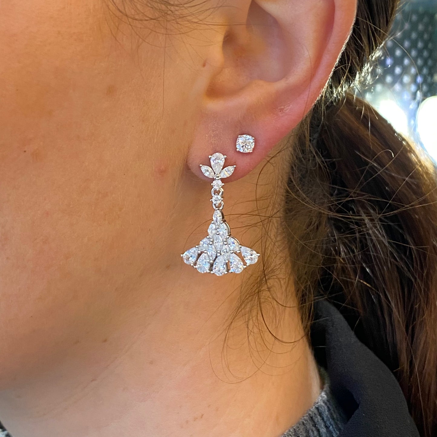 Silver CZ Peacock Tail Drop Earrings - John Ross Jewellers