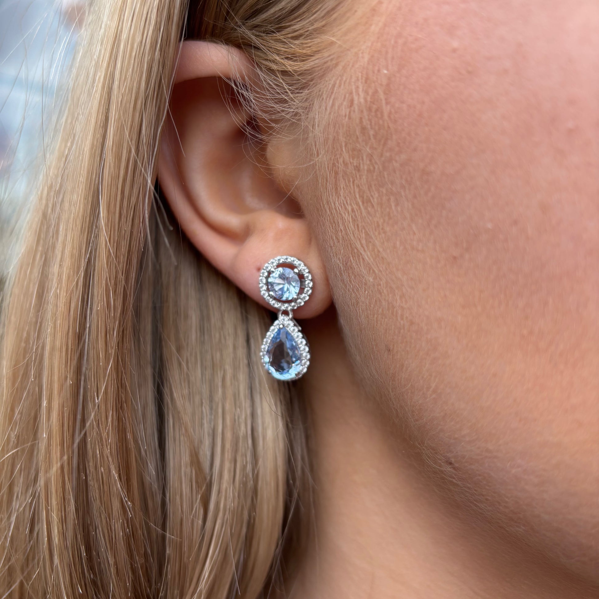 Silver Aqua Pear CZ Drop Earrings - John Ross Jewellers