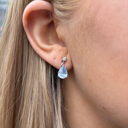 Silver Aqua Pear CZ Drop Earrings - John Ross Jewellers