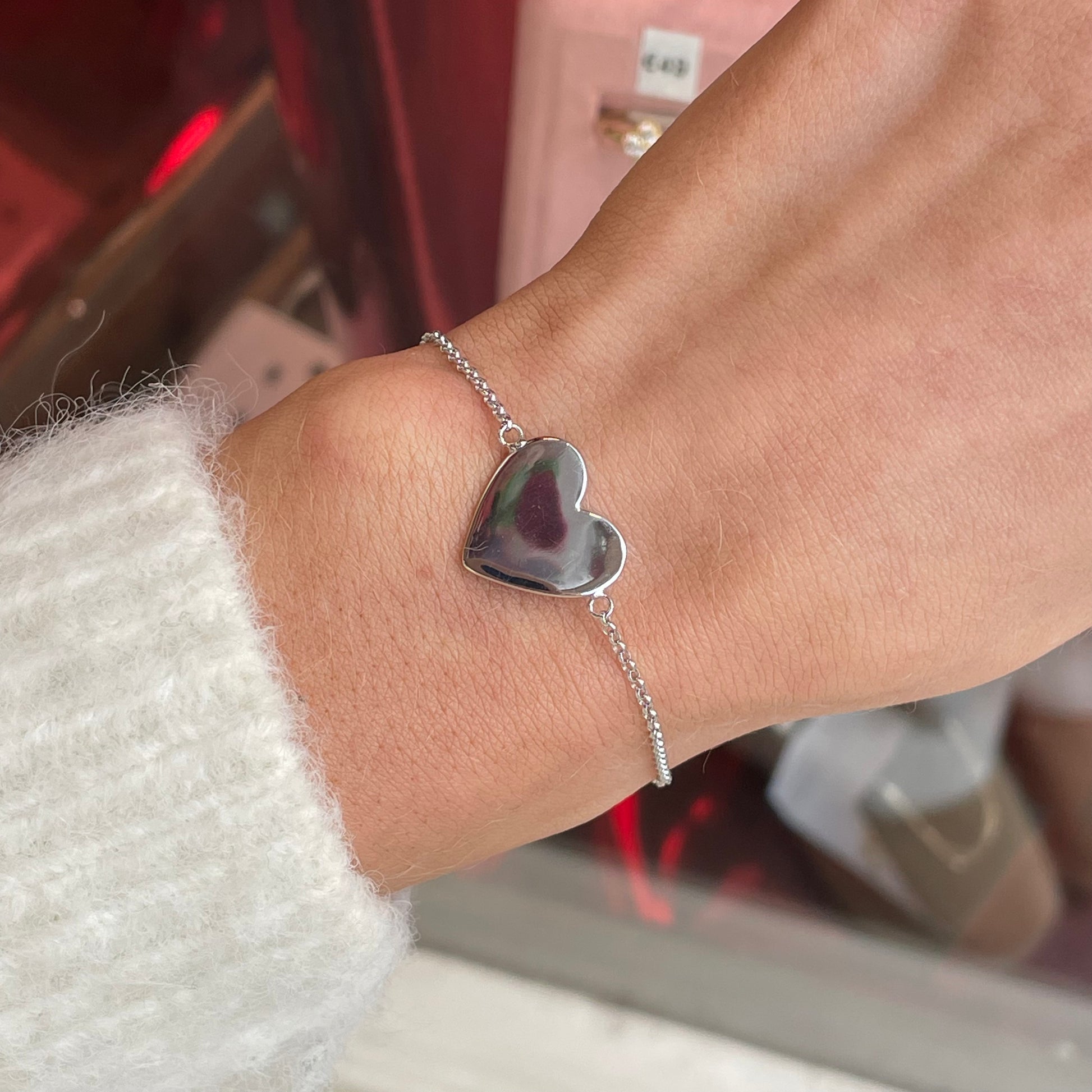 Silver Heart Disc Bracelet with CZ - John Ross Jewellers