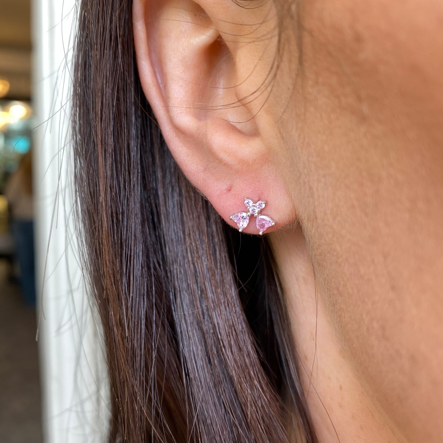 Silver Pink CZ Butterfly Stud Earrings - John Ross Jewellers
