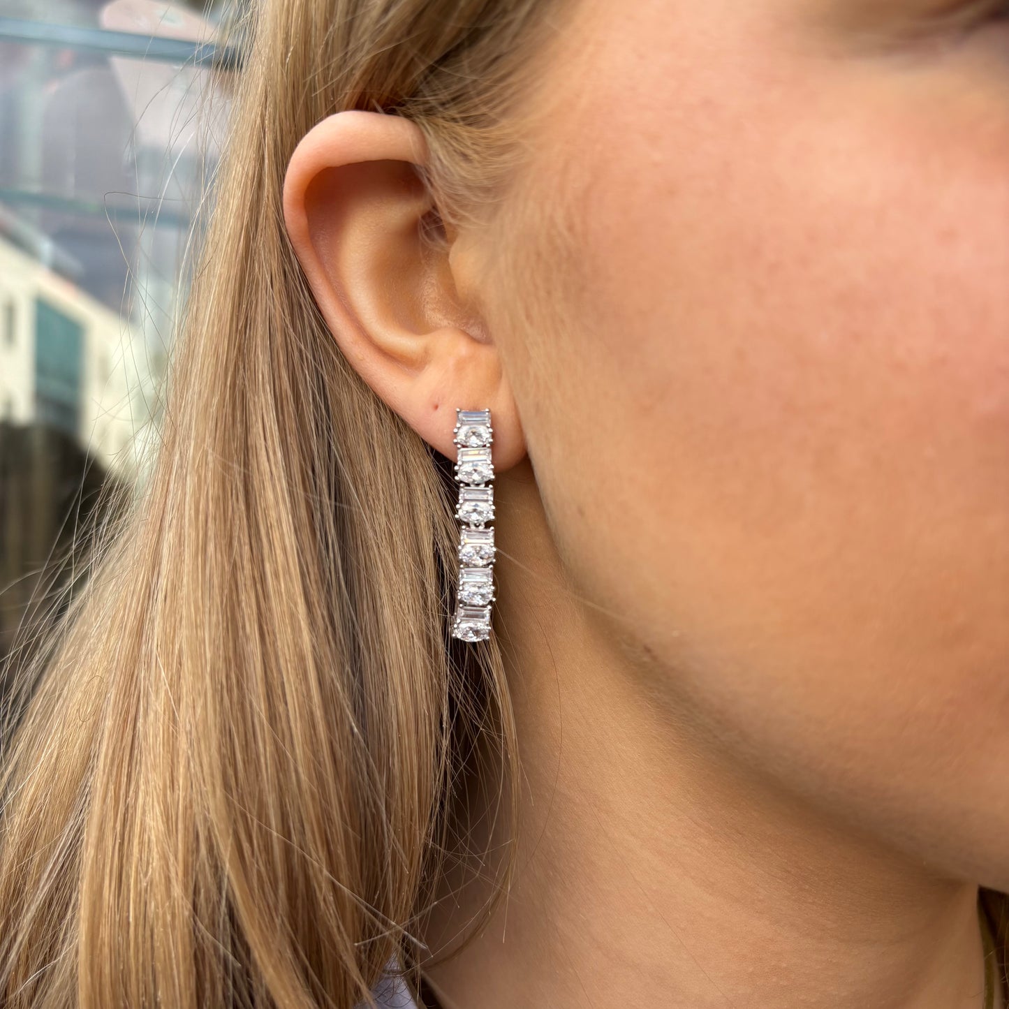 Silver Oval CZ Drop Earrings - John Ross Jewellers