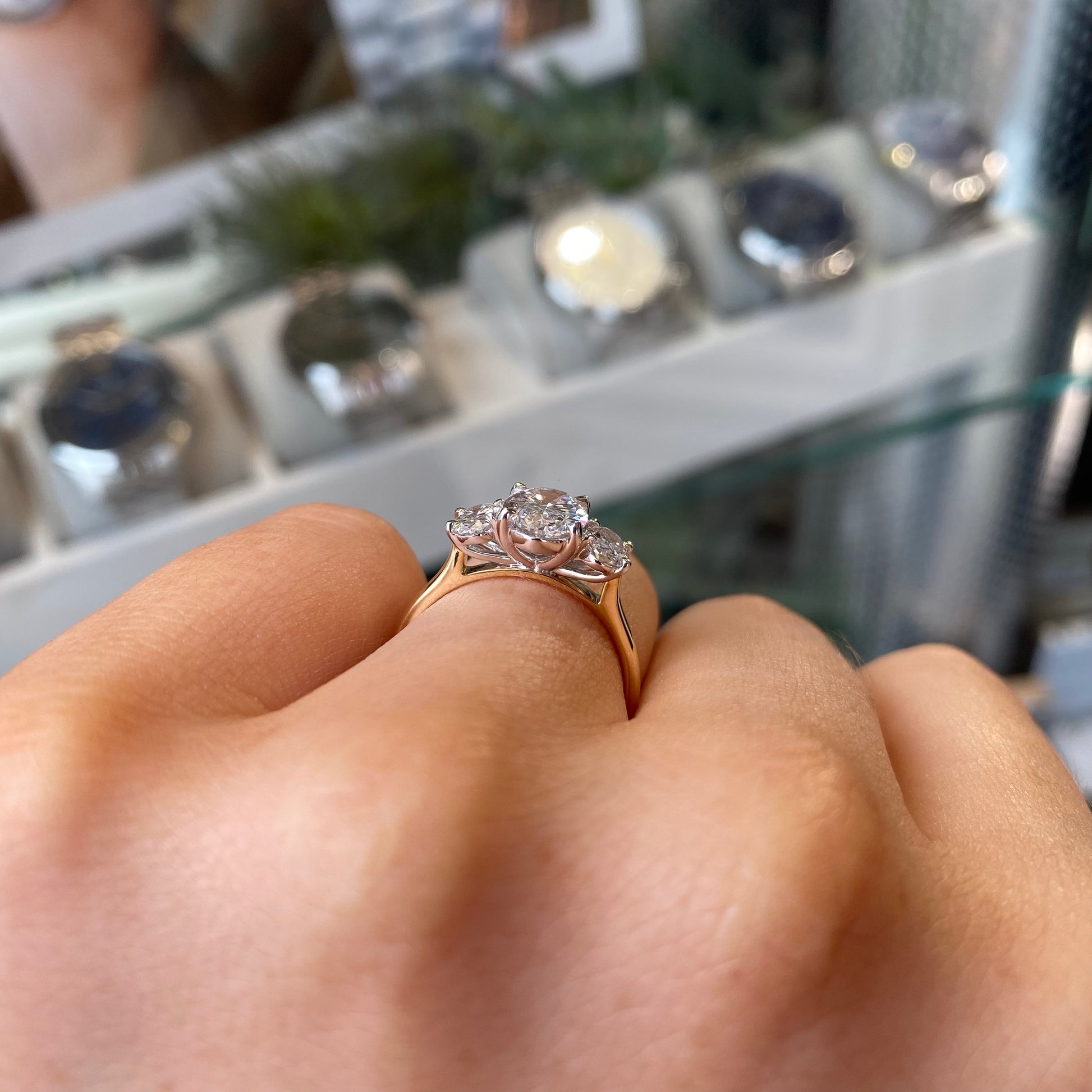 18ct Gold Oval Trilogy Engagement Ring | Lab Certificated 3.06ct - John Ross Jewellers