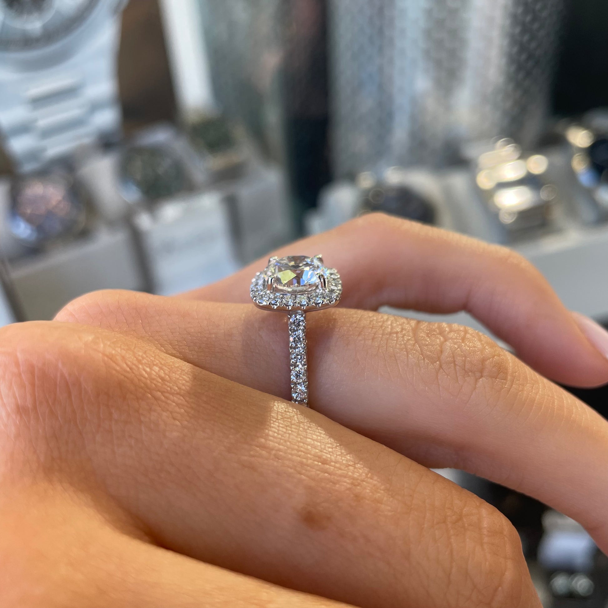 18ct White Gold Solitaire Halo Engagement Ring | Certificated Lab 2.19ct - John Ross Jewellers