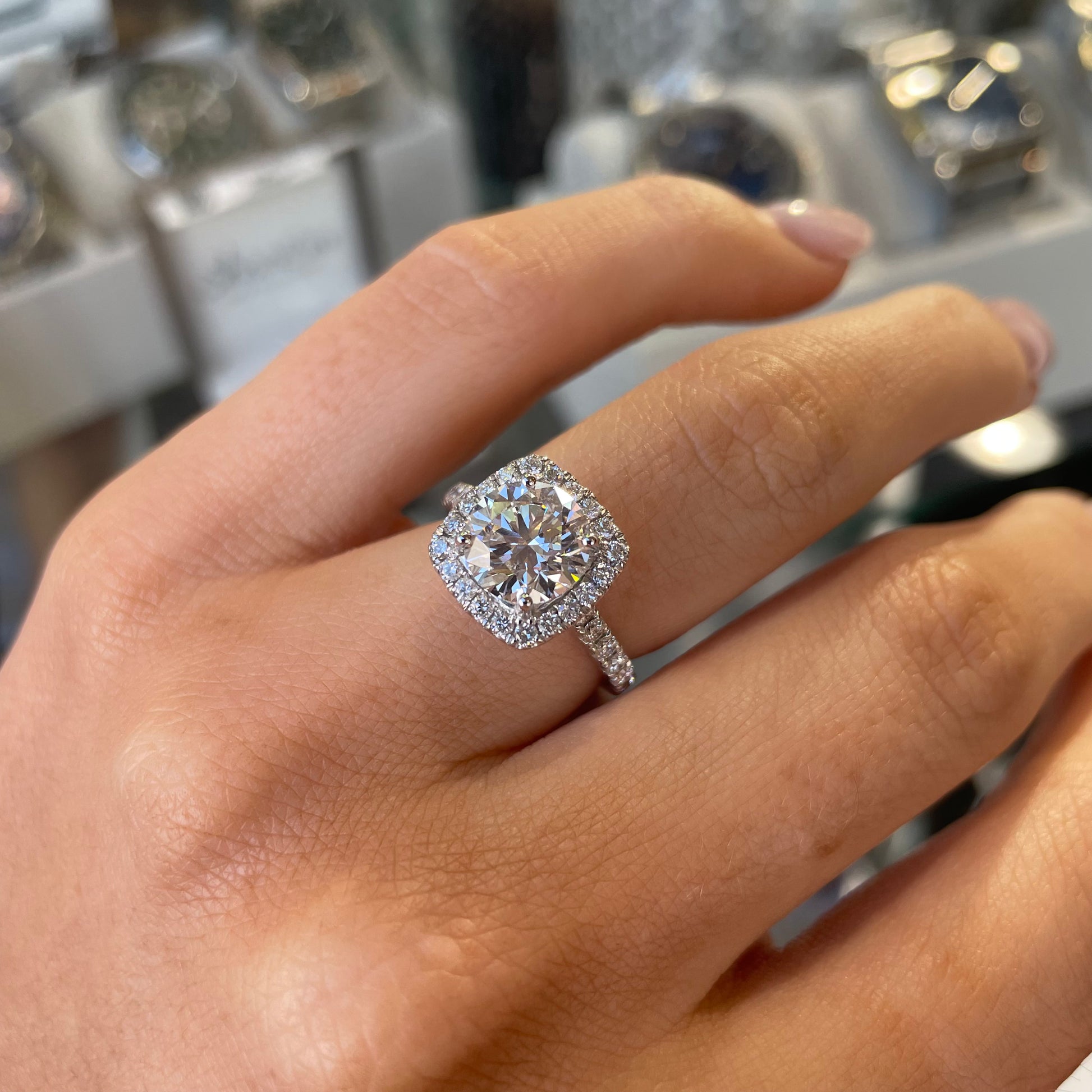 18ct White Gold Solitaire Halo Engagement Ring | Certificated Lab 2.19ct - John Ross Jewellers