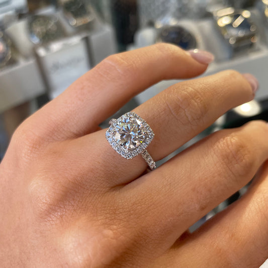 18ct White Gold Solitaire Halo Engagement Ring | Certificated Lab 2.19ct - John Ross Jewellers